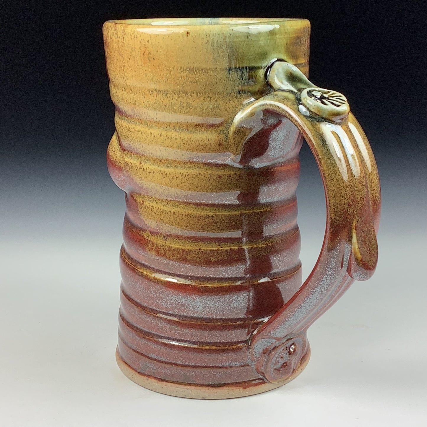 Handmade ceramic mugs stoneware coffee mugs pottery tea mugs stoneware drinkware - Iron red with white ash slip dotted wiggle bump mug 3793