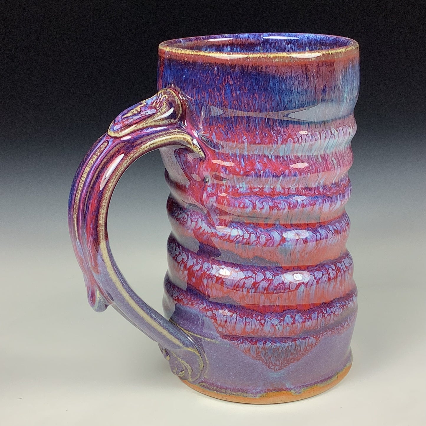 Handmade ceramic mugs stoneware coffee mugs pottery tea mugs stoneware drinkware - purple red wiggle item 3856