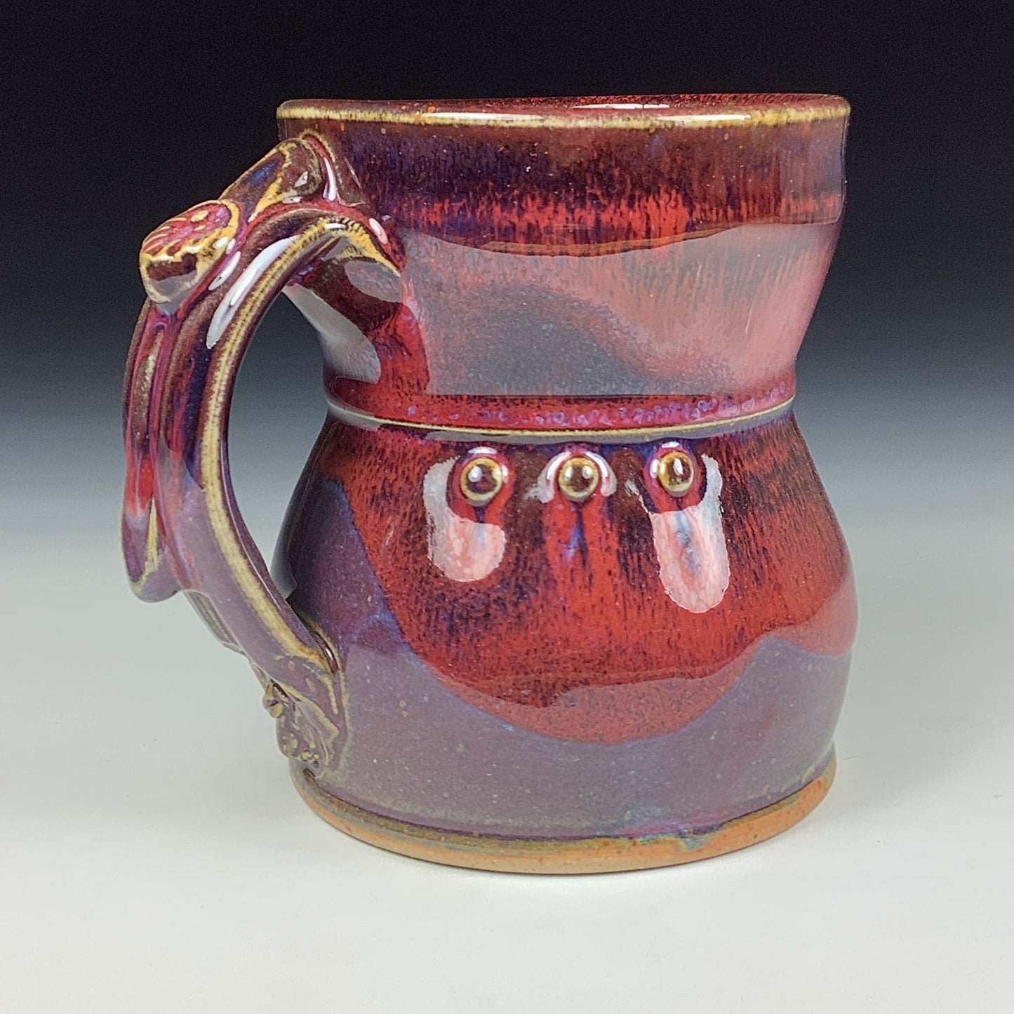 Handmade Stoneware Coffee Mug: Purple Glaze, Slip Trail Dotted Pottery Tea Mug - item 3661