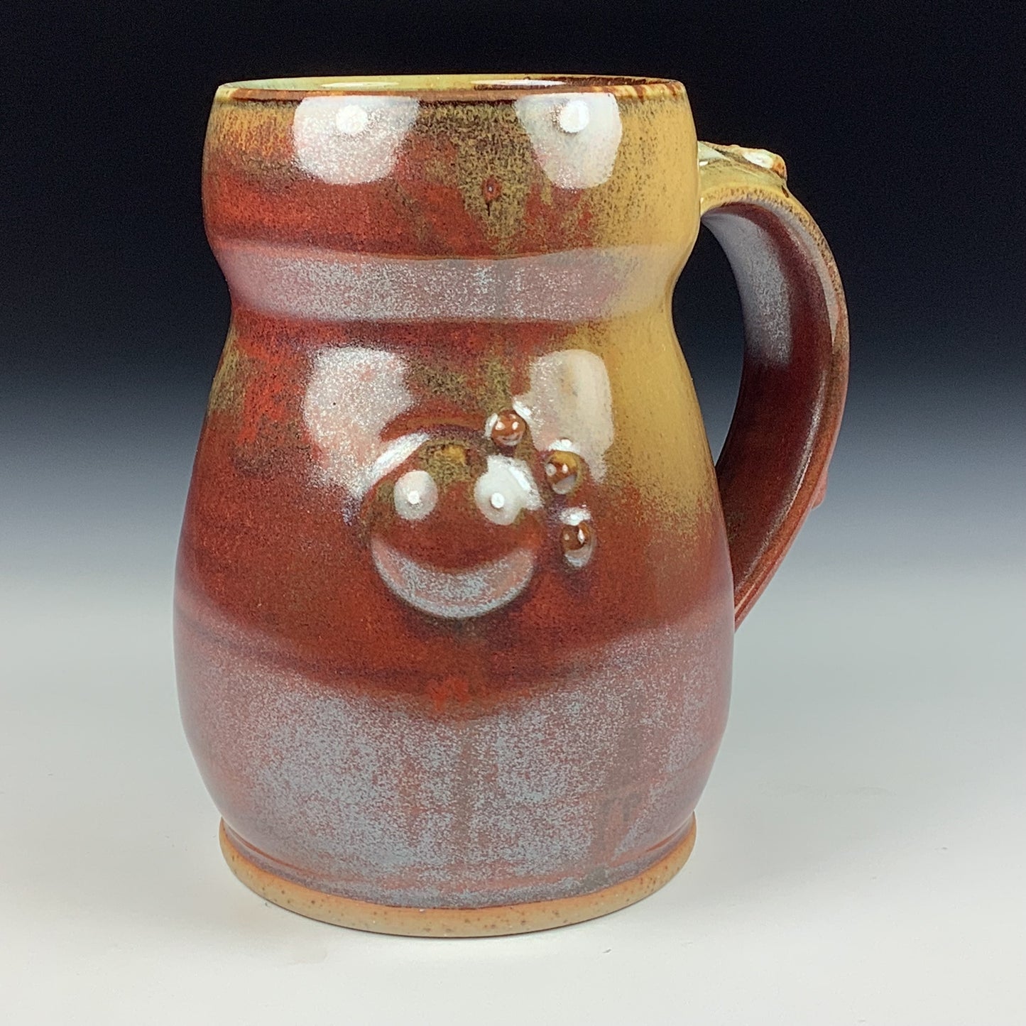 Handmade ceramic mugs stoneware coffee mugs pottery tea mugs stoneware drinkware - Iron red with white ash bamboo slip bump mug 3786