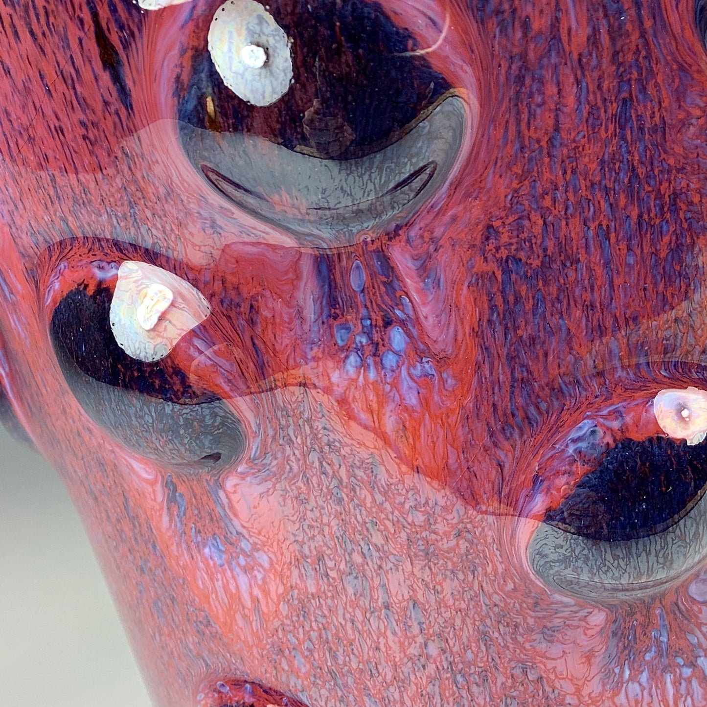 Handmade Stoneware Utensil Holder: Purple Red Glaze Bump Pottery Vase - Item 4098