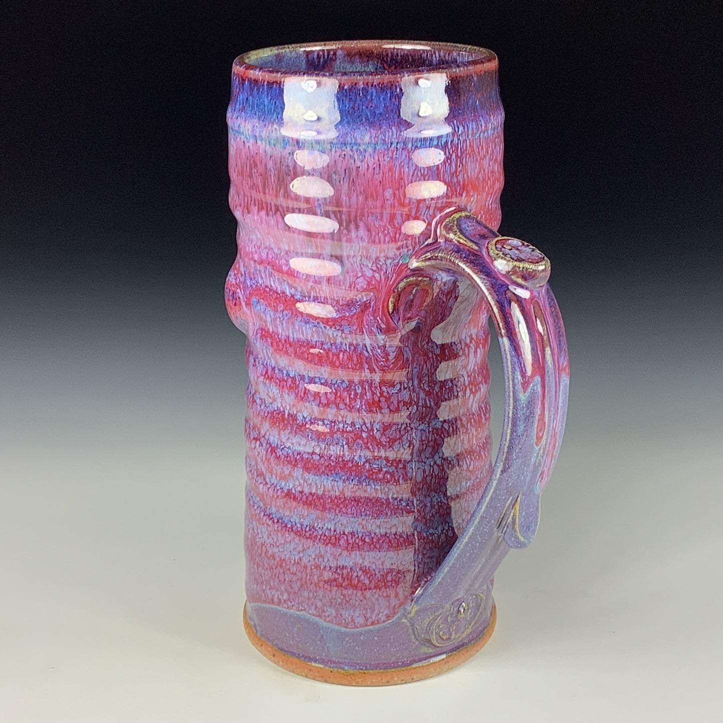 Large handmade pottery mugs rustic ceramic mugs extra large stoneware mugs oversized coffee mugs tea cup - Purple red wiggle guitar bump - item 3727