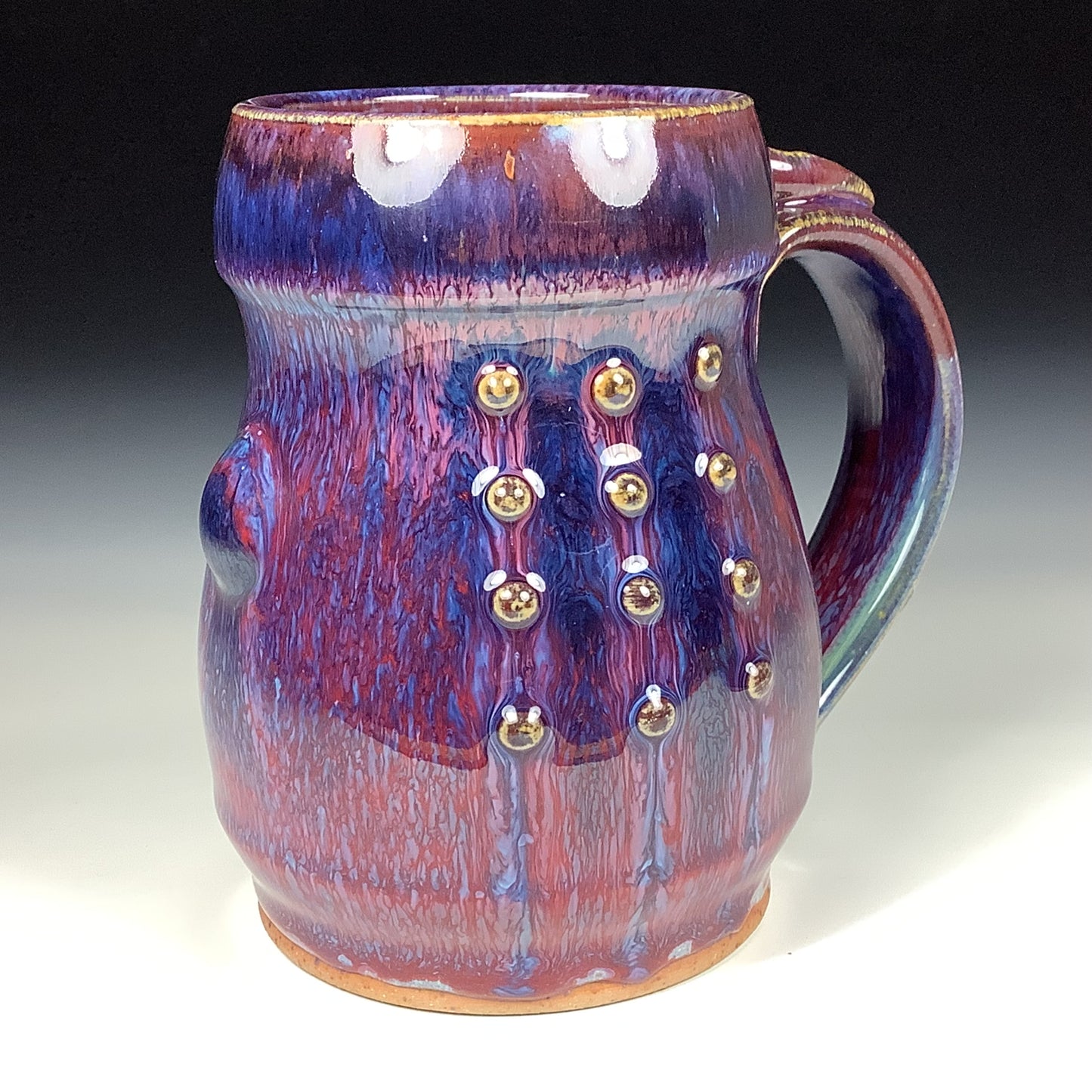 Handmade ceramic mugs stoneware coffee mug pottery tea mugs stoneware drinkware - purple red slip trail dot bamboo item 3851