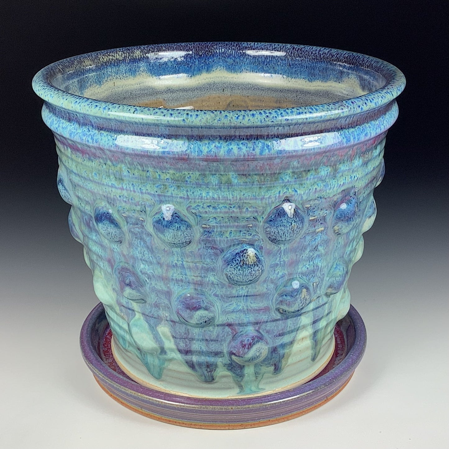 Handmade ceramic stoneware pottery planter - light blue bump item 3873