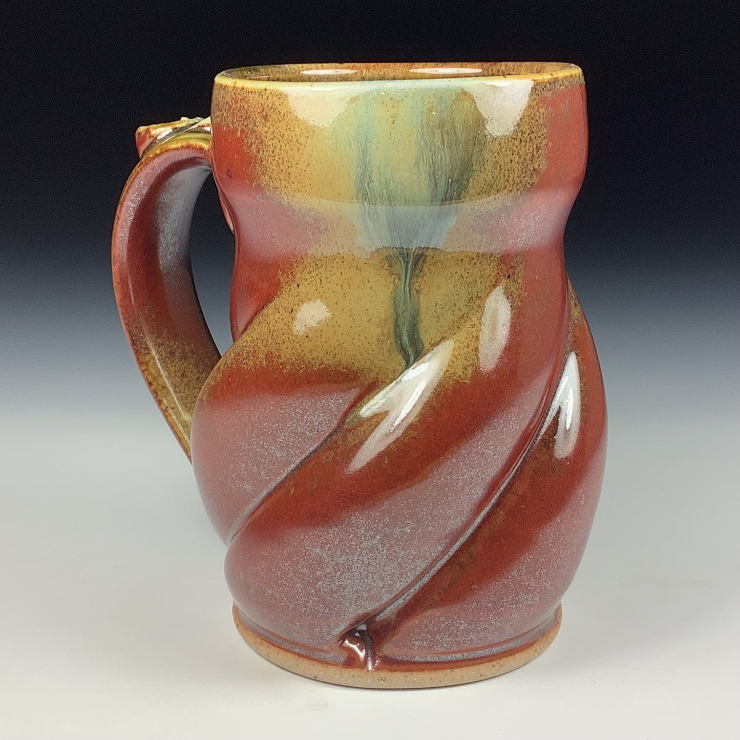 Handmade ceramic mugs stoneware coffee mugs pottery tea mugs stoneware drinkware - Iron red with white ash twisty mug 3770