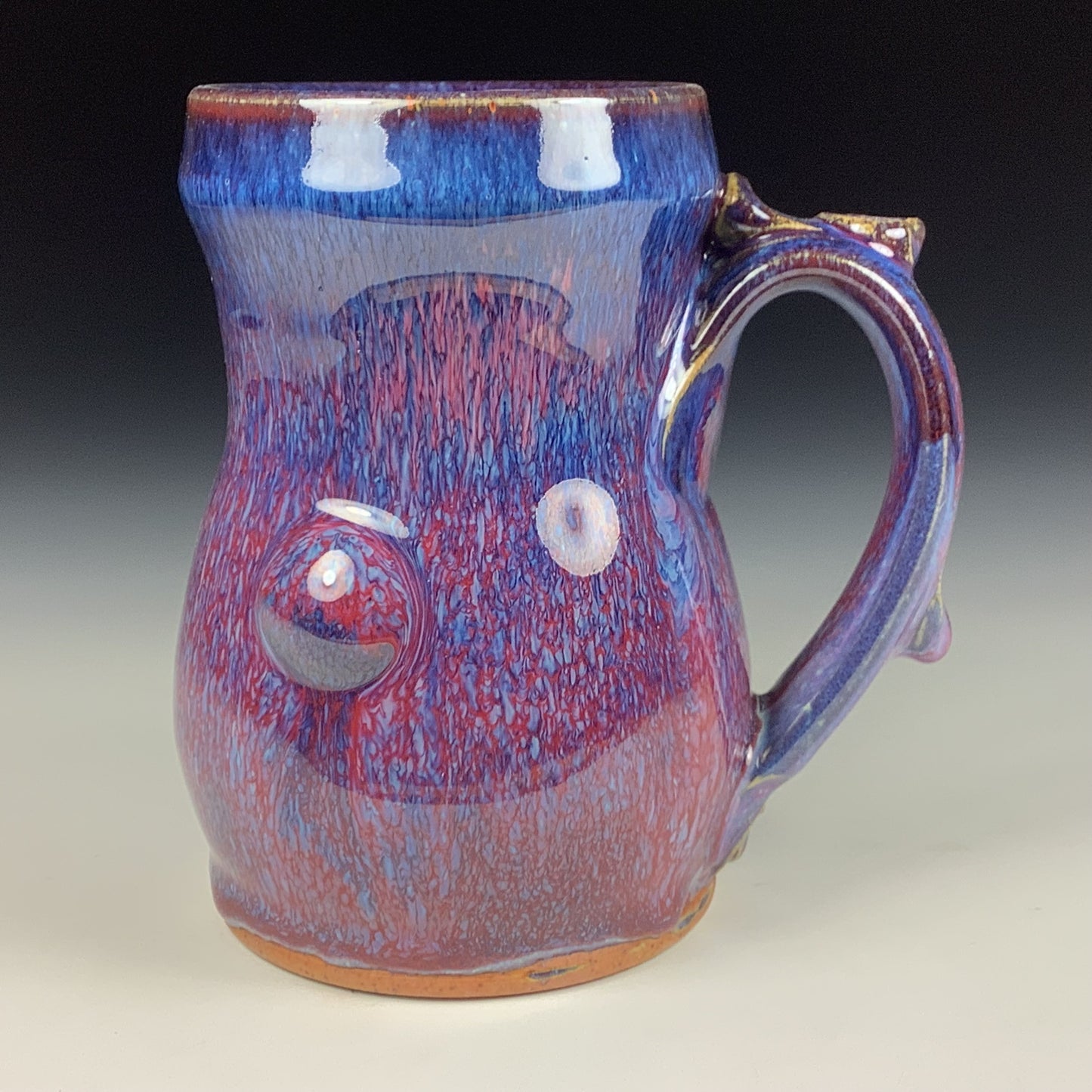 Handmade ceramic mugs stoneware coffee mugs pottery tea mugs stoneware drinkware - purple slip tail dots bump mug 3646