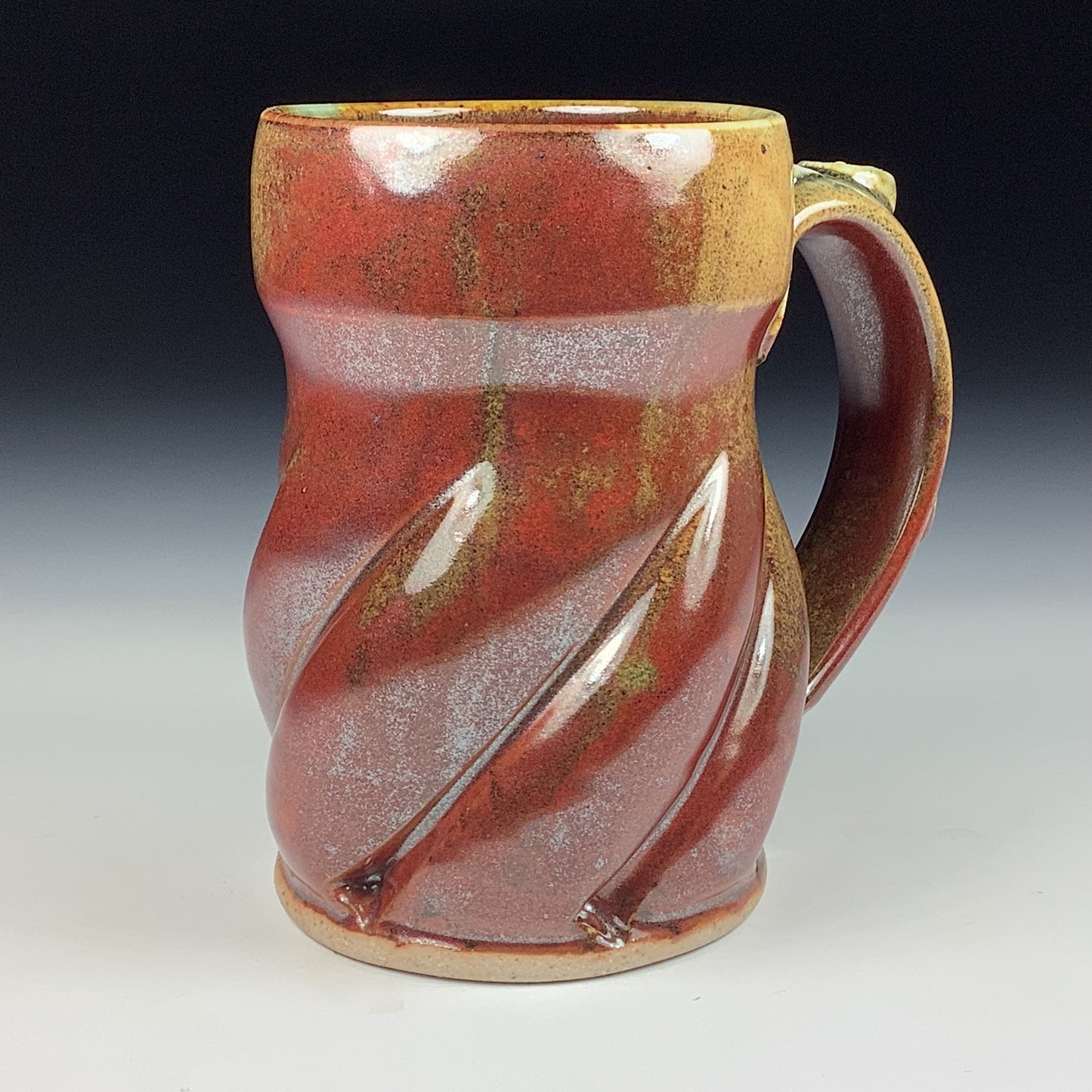 Handmade ceramic mugs stoneware coffee mugs pottery tea mugs stoneware drinkware - Iron red with white ash twisted mug 3784