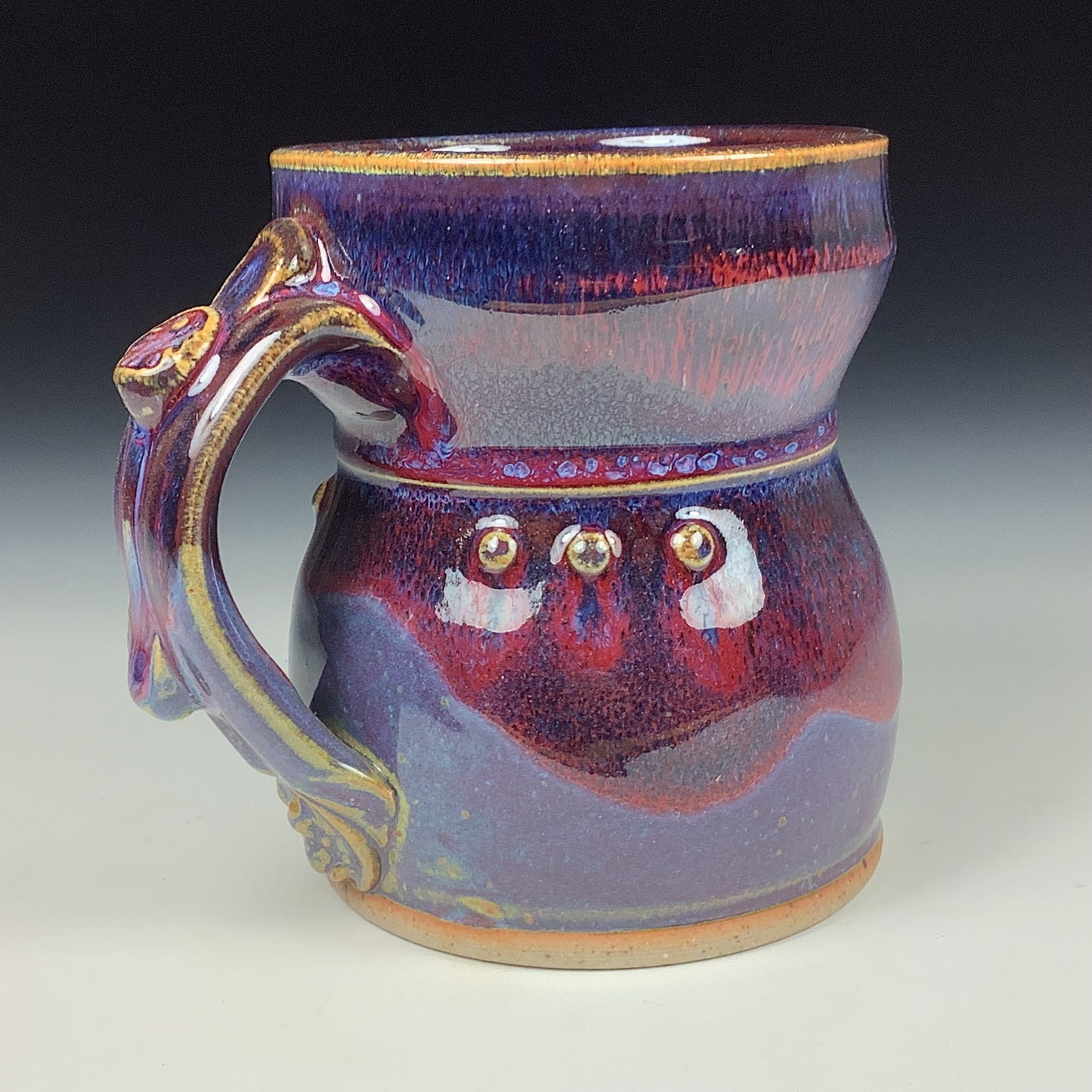 Handmade ceramic mugs stoneware coffee mugs pottery tea mugs stoneware drinkware - purple slip trail dot mug 3664
