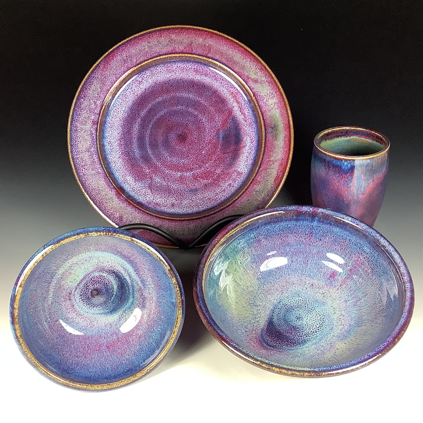 Handmade ceramic artisanal pottery dinnerware stoneware single plate setting - Purple item 3895