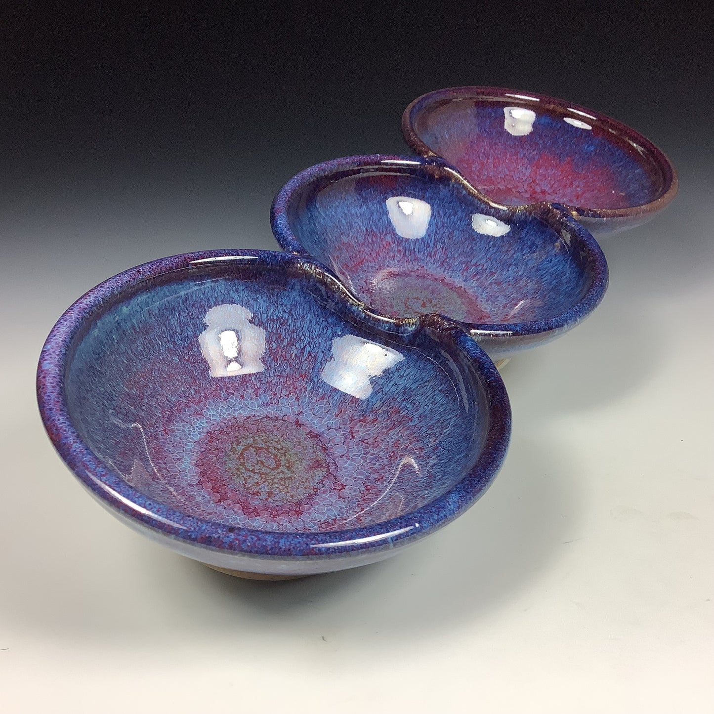 Handmade ceramic artisanal pottery bowls dinnerware stoneware serving bowls - Purple tri-bowl 3688