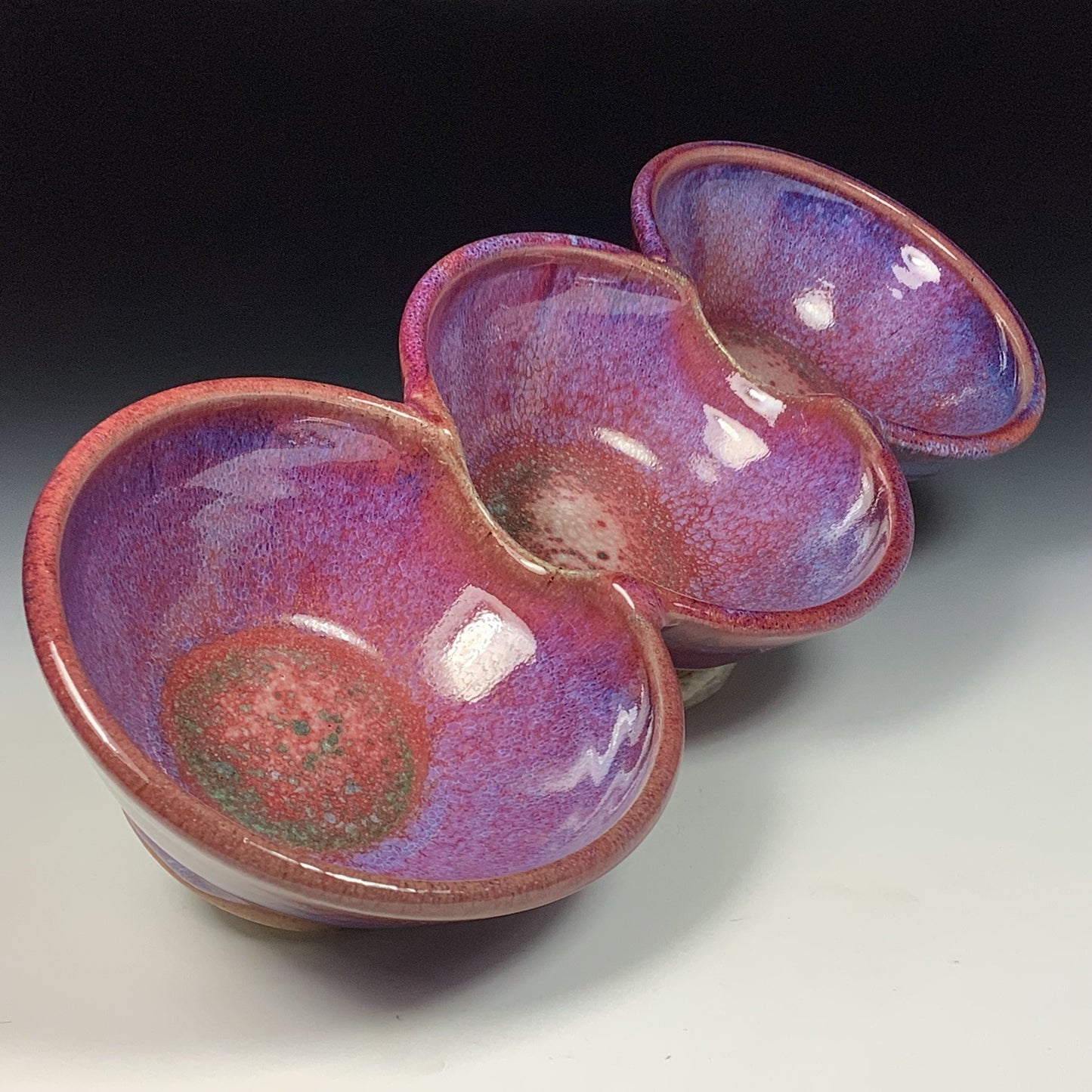 Handmade ceramic artisanal pottery bowls dinnerware stoneware serving bowls - Purple tri-bowl 3817