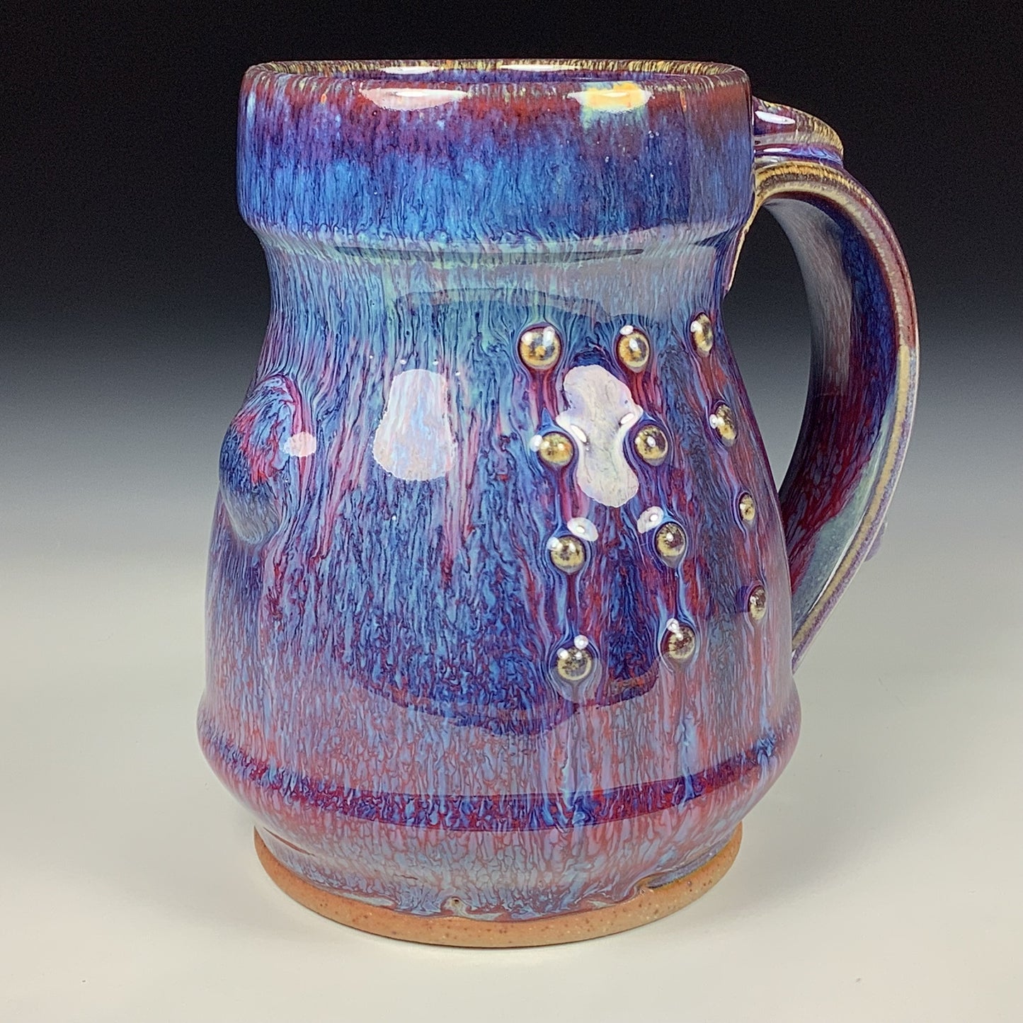 Handmade ceramic mugs stoneware coffee mugs pottery tea mugs stoneware drinkware - purple red slip trail dots item 3854