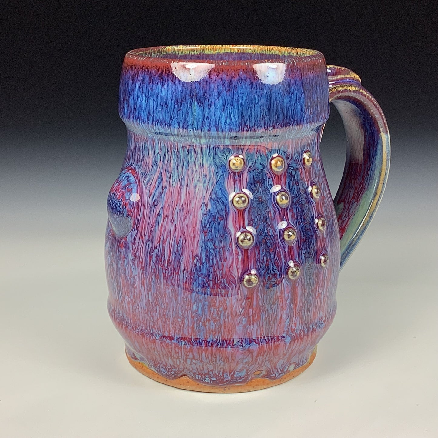 Handmade ceramic mugs stoneware coffee mug pottery tea mugs stoneware drinkware - purple red slip trail dot bamboo item 3864