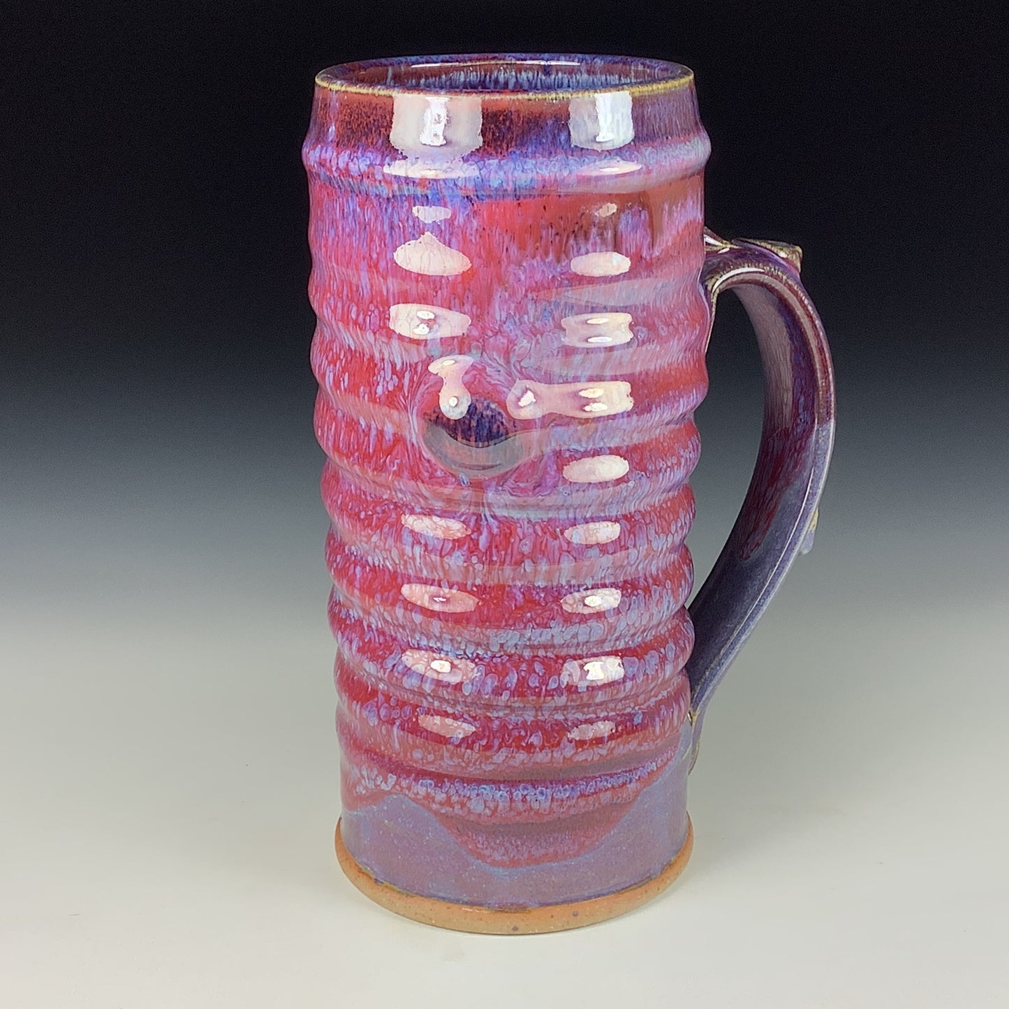 Large handmade pottery mugs rustic ceramic mugs extra large stoneware mugs oversized coffee mugs tea cup - Purple red bamboo wiggle bump - item 3731