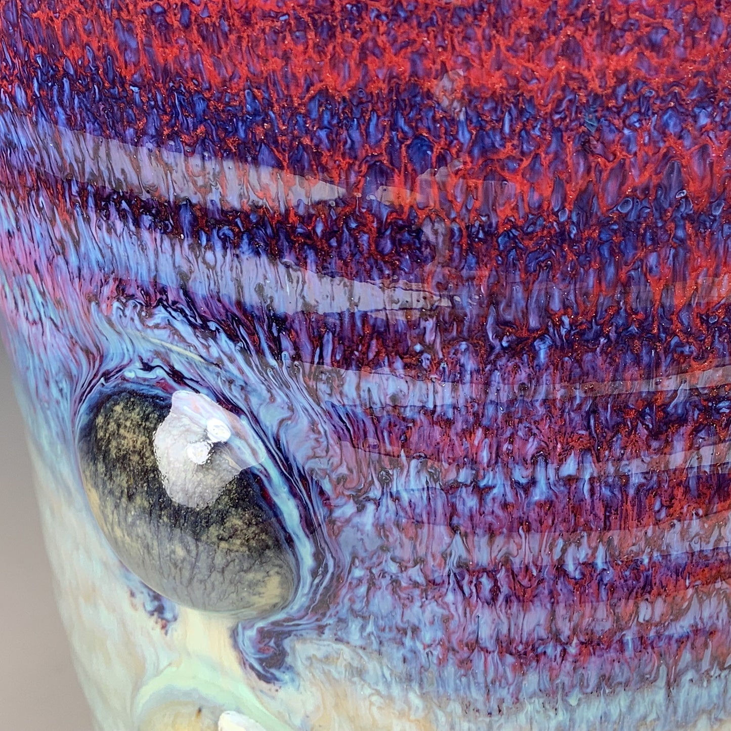 Handmade Stoneware Utensil Holder: Purple Red Flashed Glaze Bump Pottery Vase - Item 4107