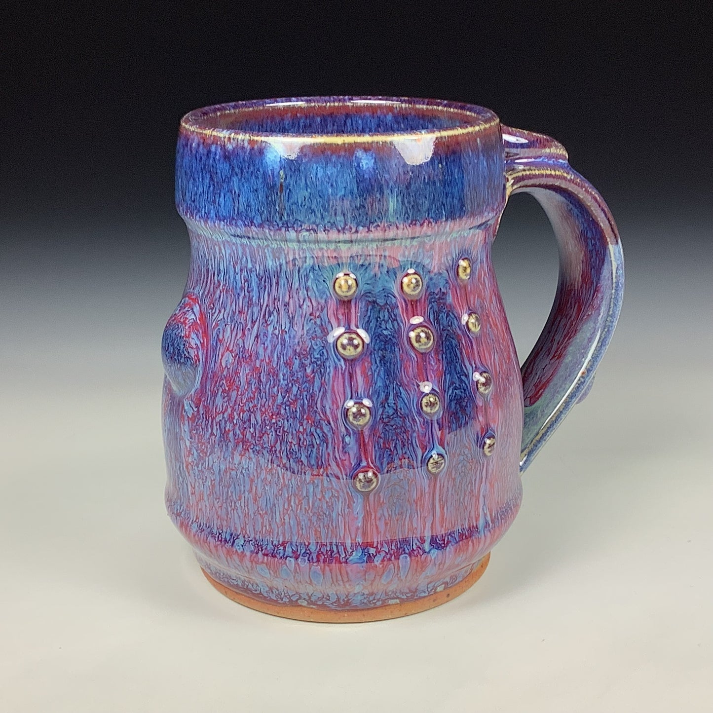 Handmade ceramic mugs stoneware coffee mug pottery tea mugs stoneware drinkware - purple red slip trail dot bamboo item 3865