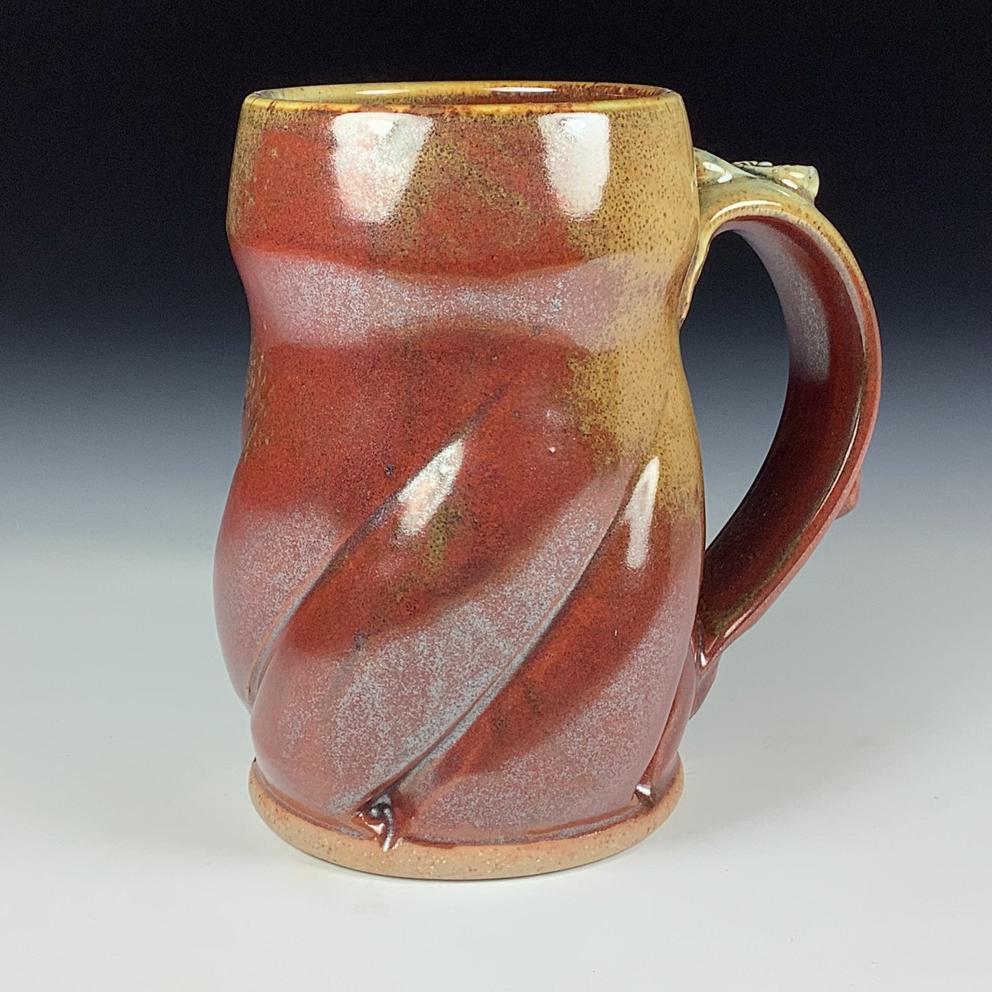 Handmade ceramic mugs stoneware coffee mugs pottery tea mugs stoneware drinkware - Iron red with white ash twisted mug 3758