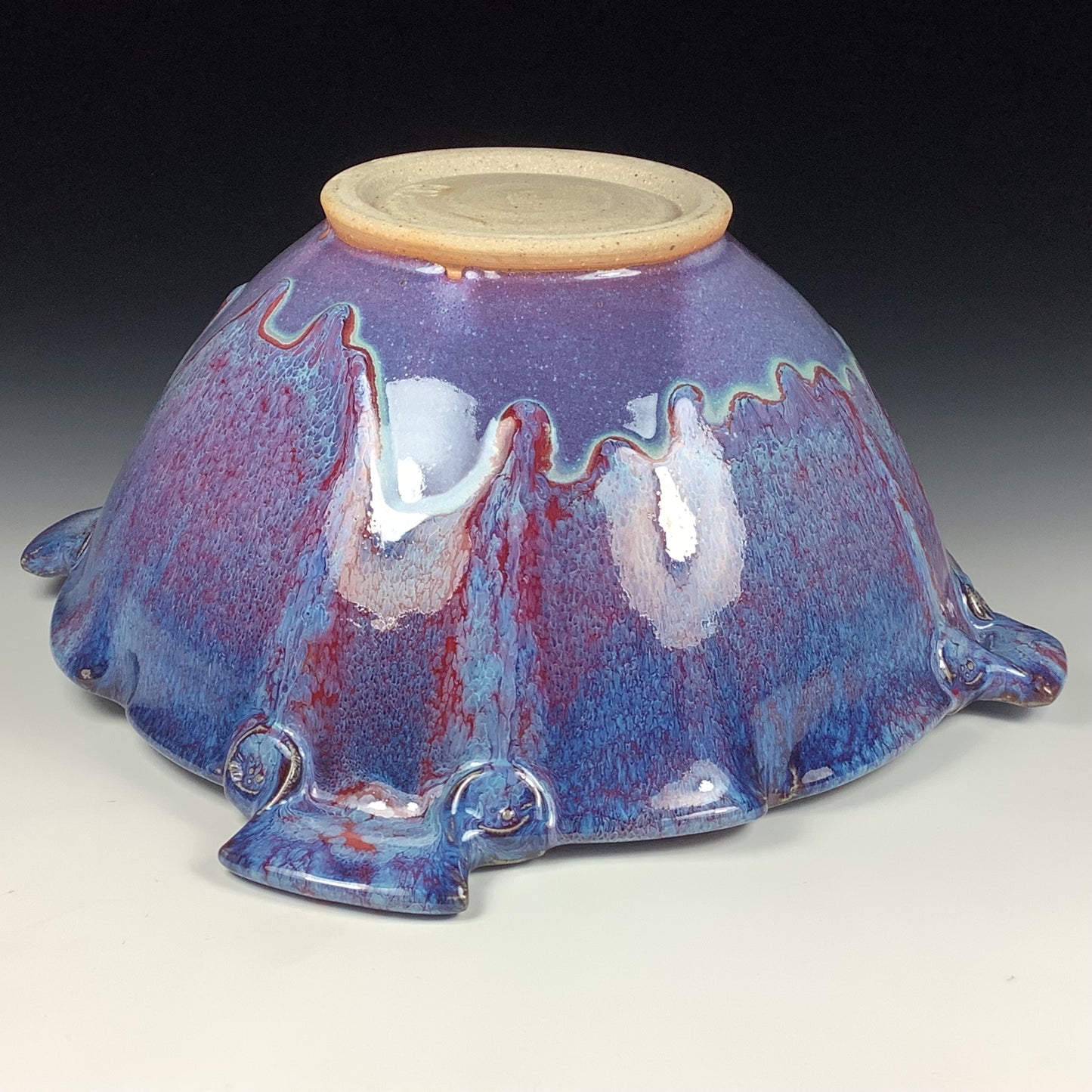 Handmade ceramic artisanal pottery bowls dinnerware stoneware serving bowls centerpiece - Large purple twisted rim with handles 3681