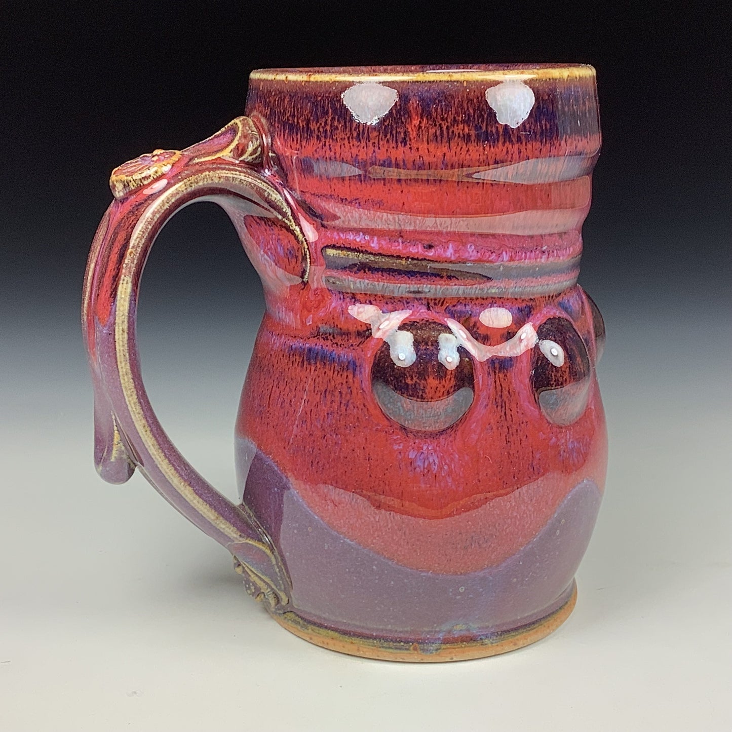 Handmade ceramic mugs stoneware coffee mugs pottery tea mugs stoneware drinkware - red purple bump mug 3635