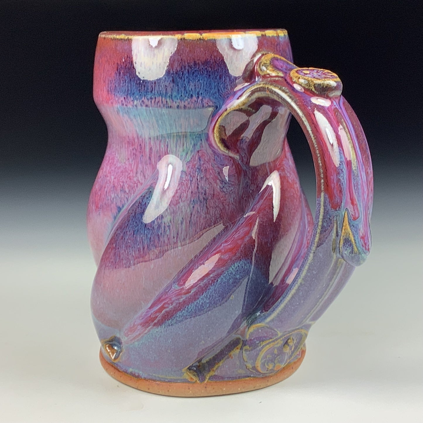 Handmade ceramic mugs stoneware coffee mugs pottery tea mugs stoneware drinkware - purple red twisty mug 3774