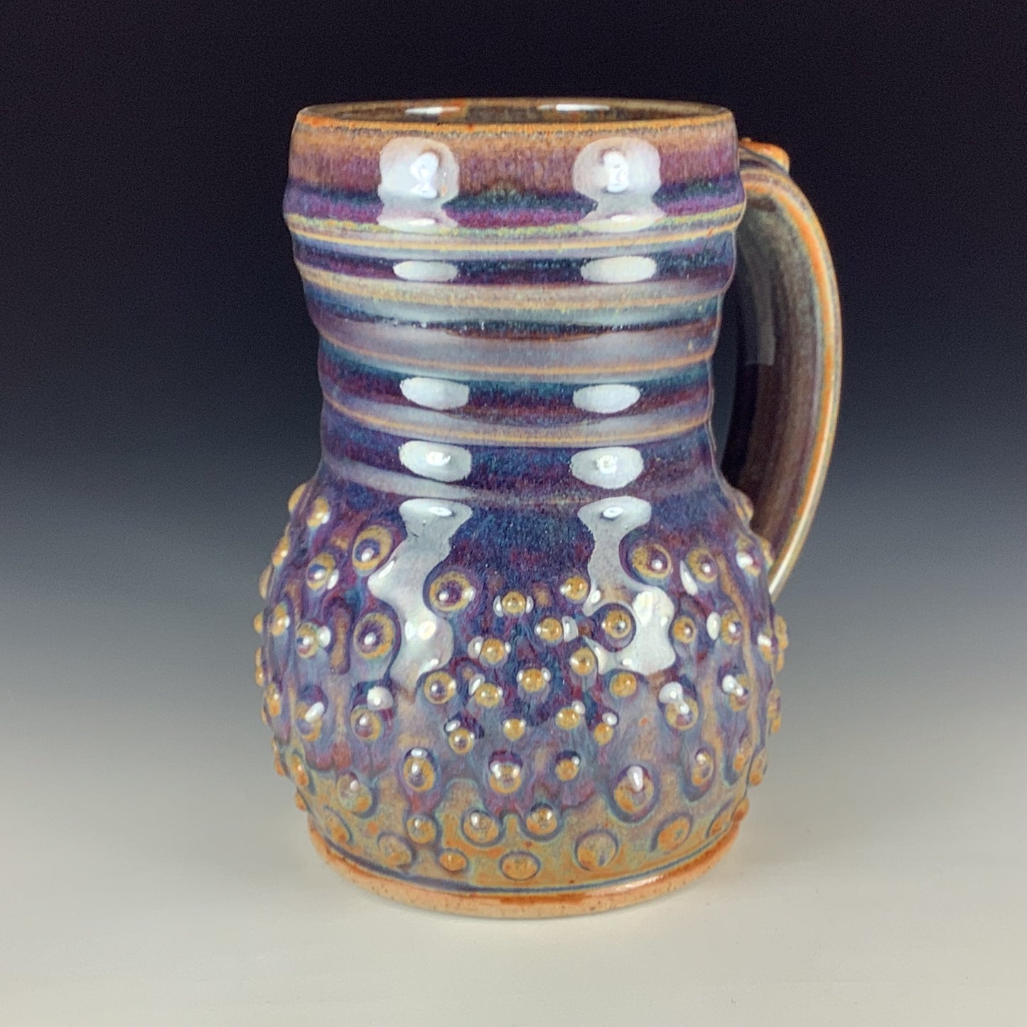Handmade Stoneware Coffee Mug: Purple Glaze, Slip-Dotted