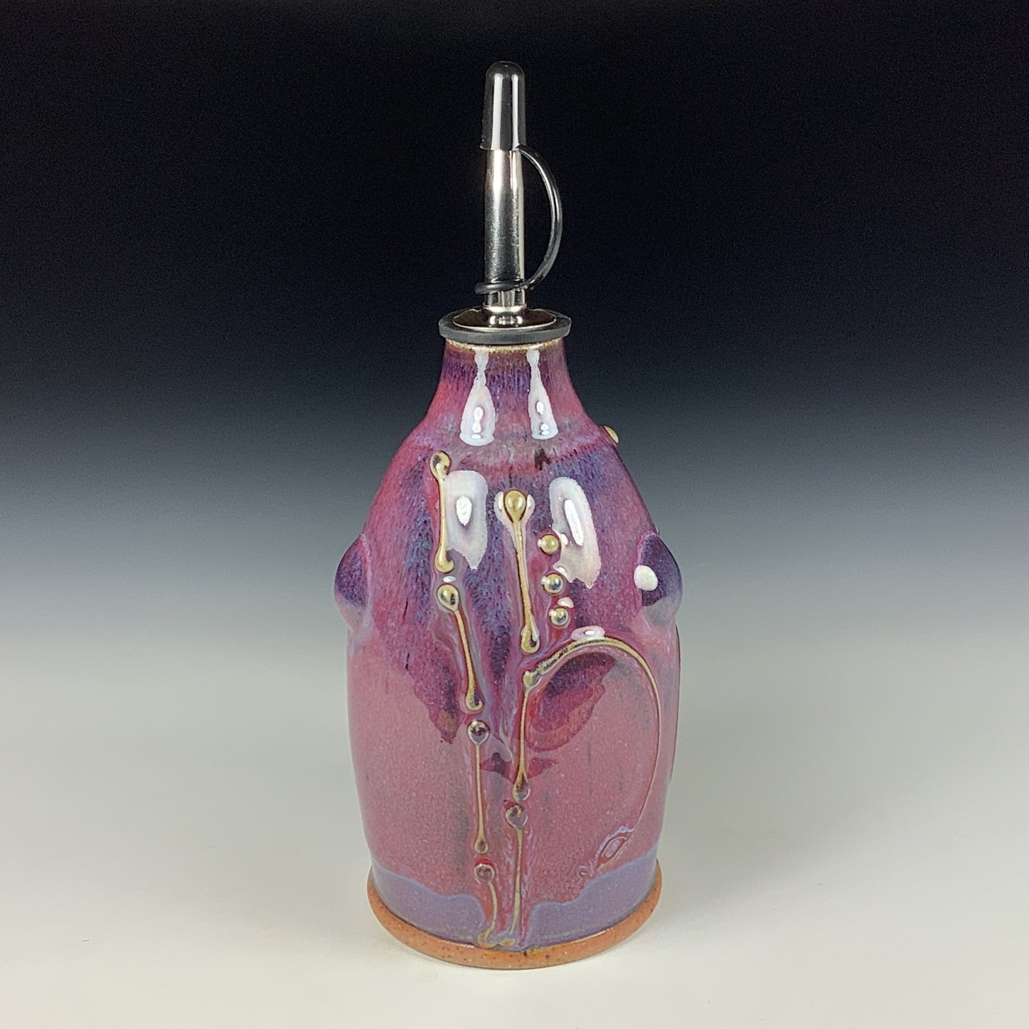 Ceramic olive oil dispenser oil bottle oil cruet handmade stoneware pottery dinnerware kitchenware - Purple red bamboo slip trail bump - item 3752