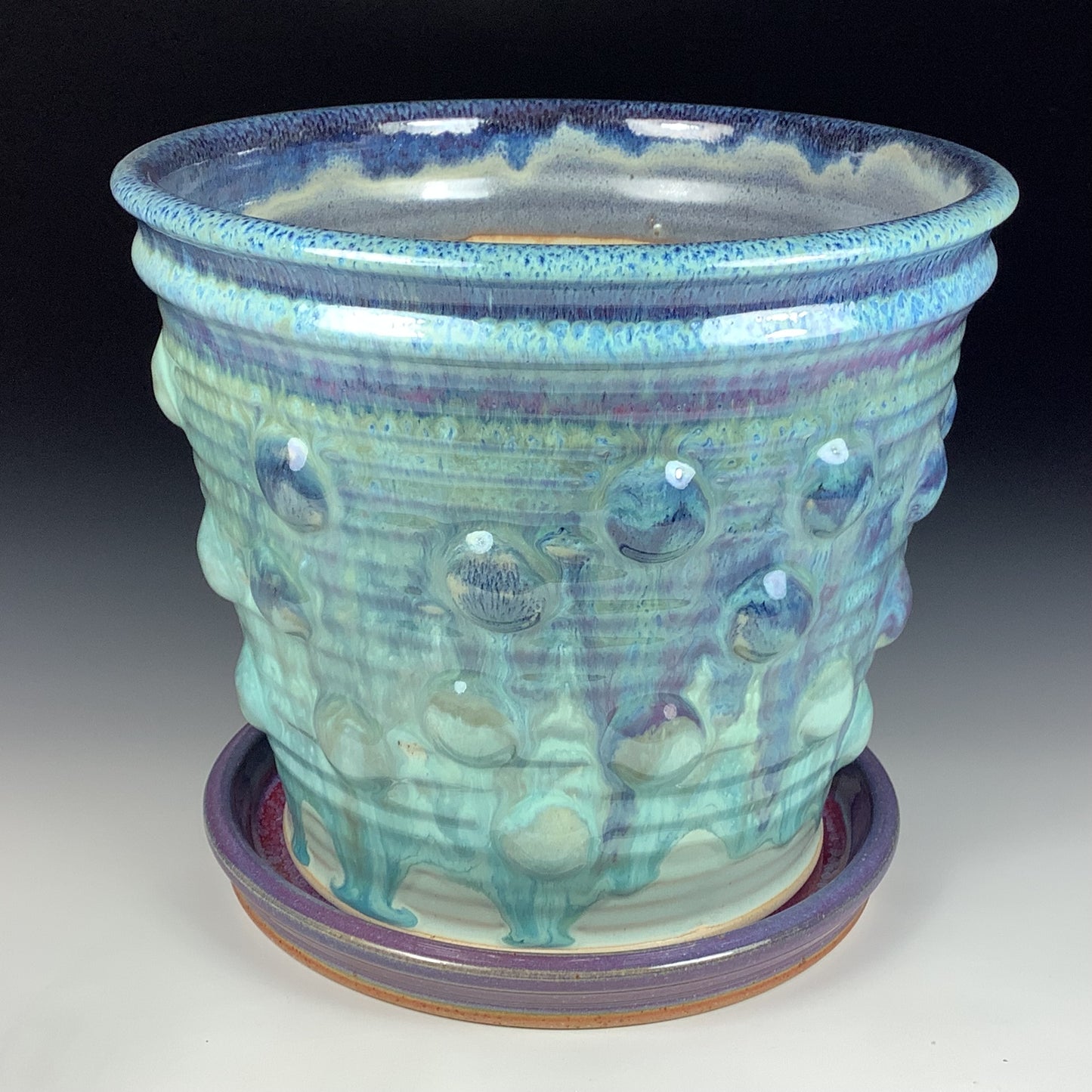 Handmade ceramic stoneware pottery planter - light blue bump item 3873
