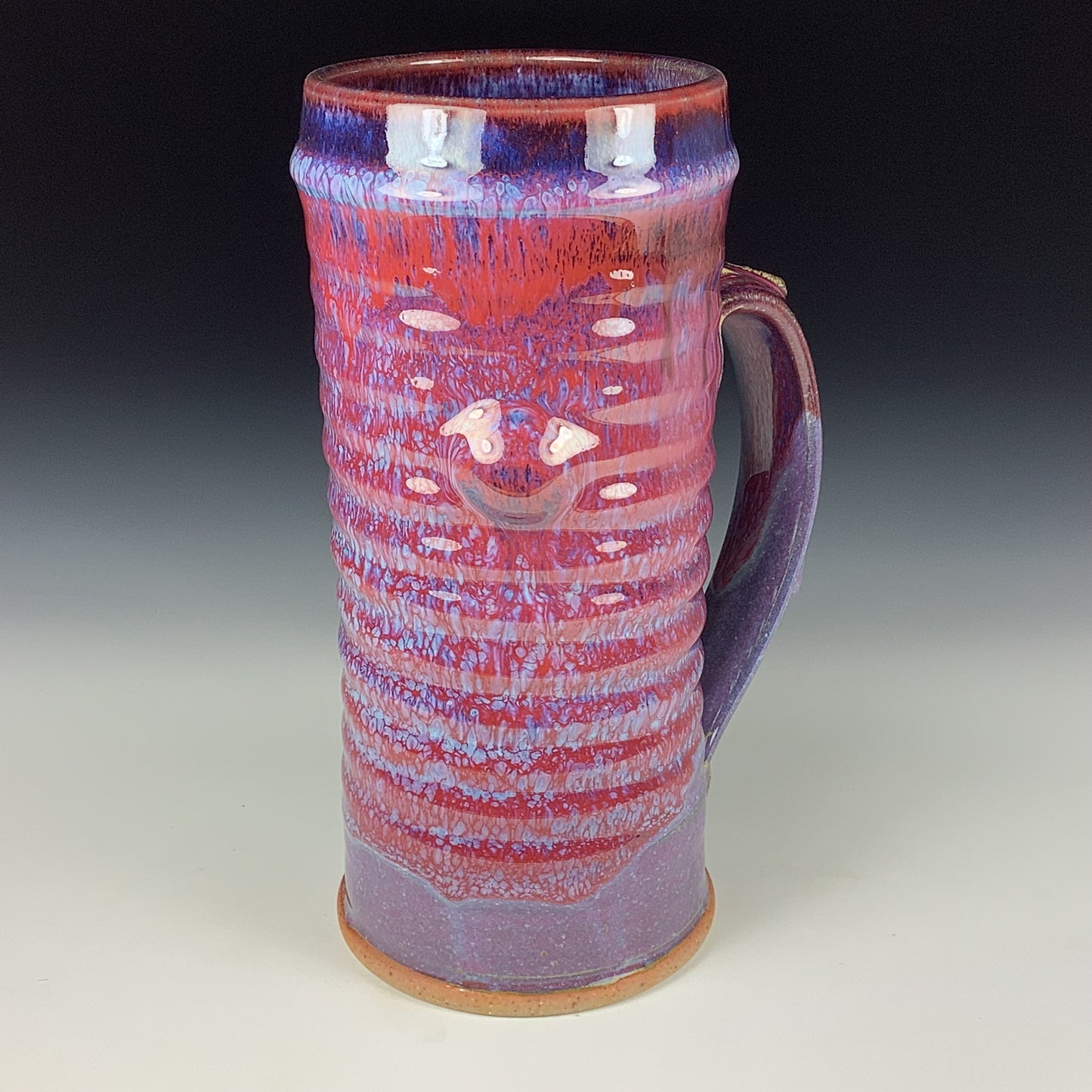 Large handmade pottery mugs rustic ceramic mugs extra large stoneware mugs oversized coffee mugs tea cup - Purple red wiggle bamboo slip trail bump - item 3715