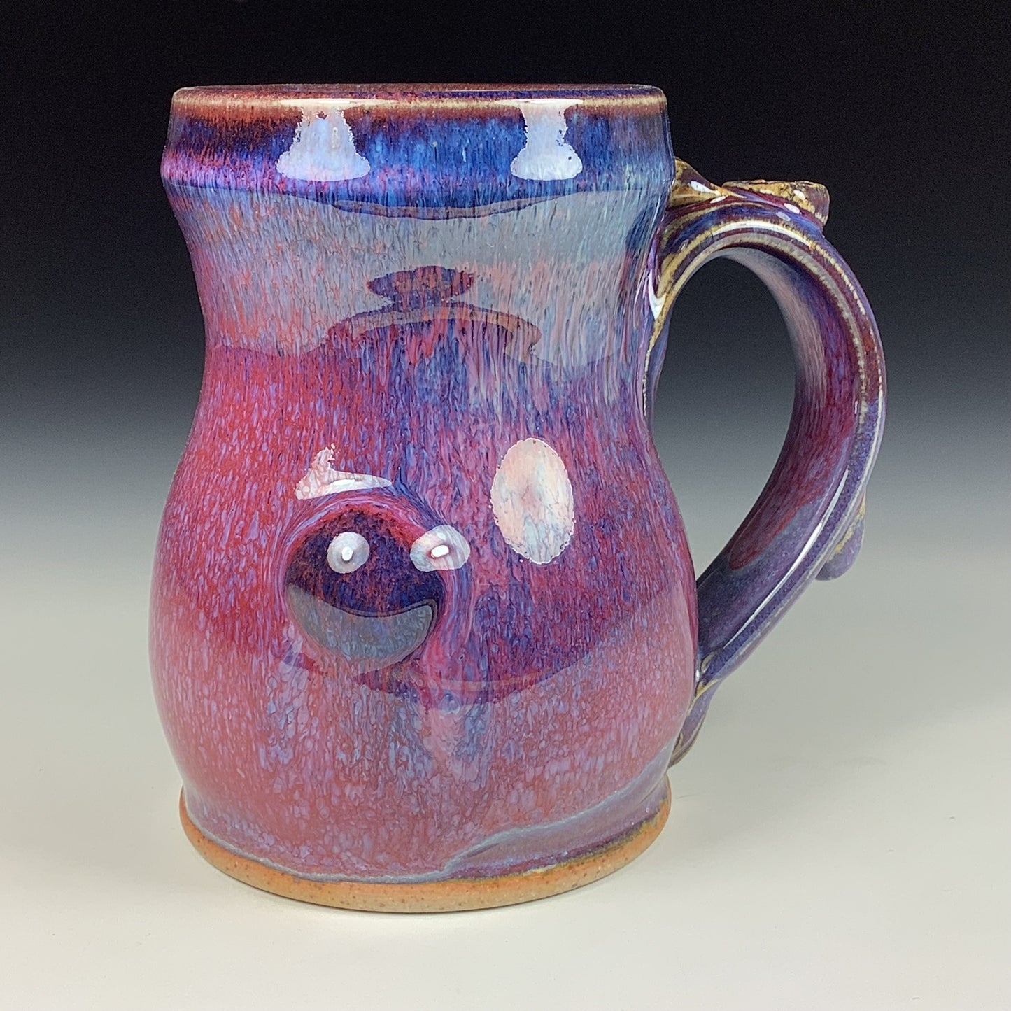 Handmade ceramic mugs stoneware coffee mugs pottery tea mugs stoneware drinkware - purple slip dots with bump mug 3656