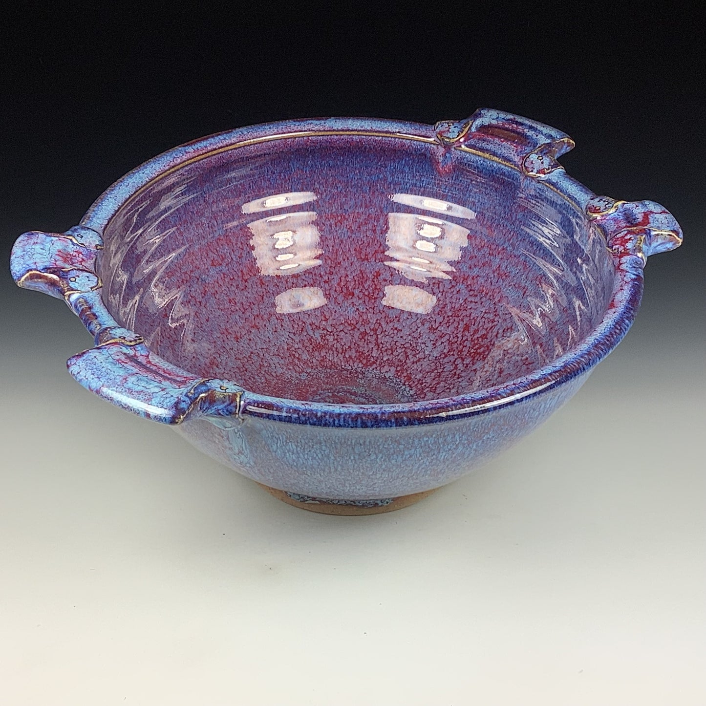 Handmade ceramic artisanal pottery bowls dinnerware stoneware serving bowls centerpiece - Large purple with handles 3684