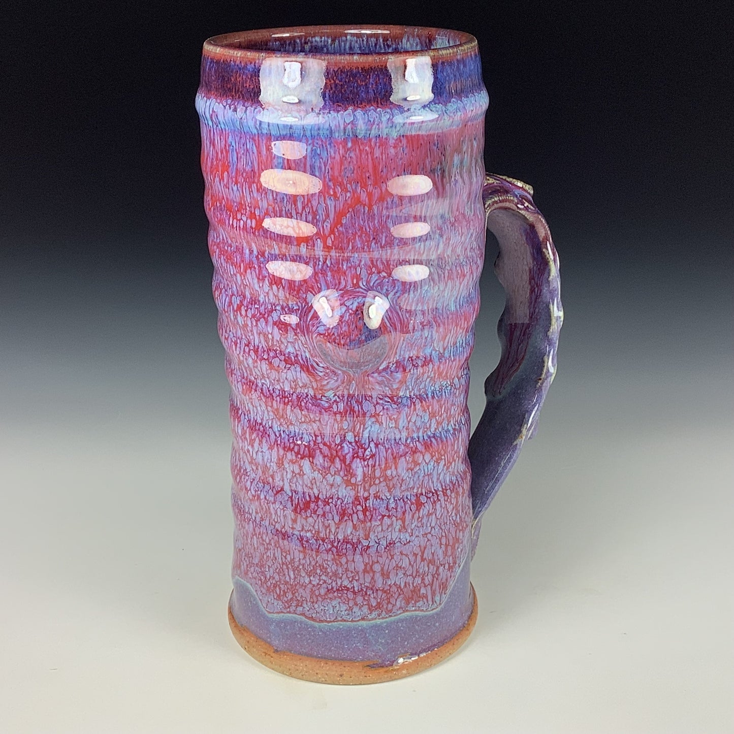 Large handmade pottery mugs rustic ceramic mugs extra large stoneware mugs oversized coffee mugs tea cup - Purple red wiggle slip dotted - item 3718