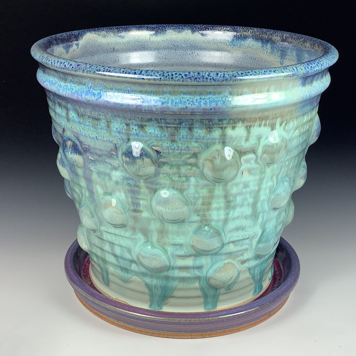 Handmade ceramic stoneware pottery planter - light blue bump item 3873