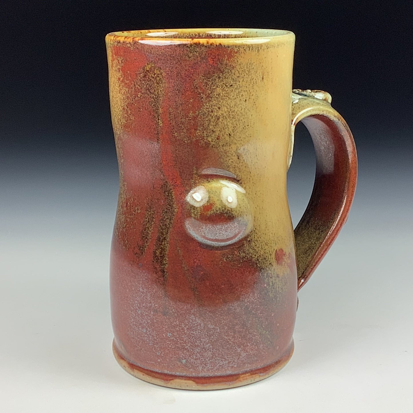 Handmade ceramic mugs stoneware coffee mugs pottery tea mugs stoneware drinkware - Iron red with white ash bamboo bump mug 3768