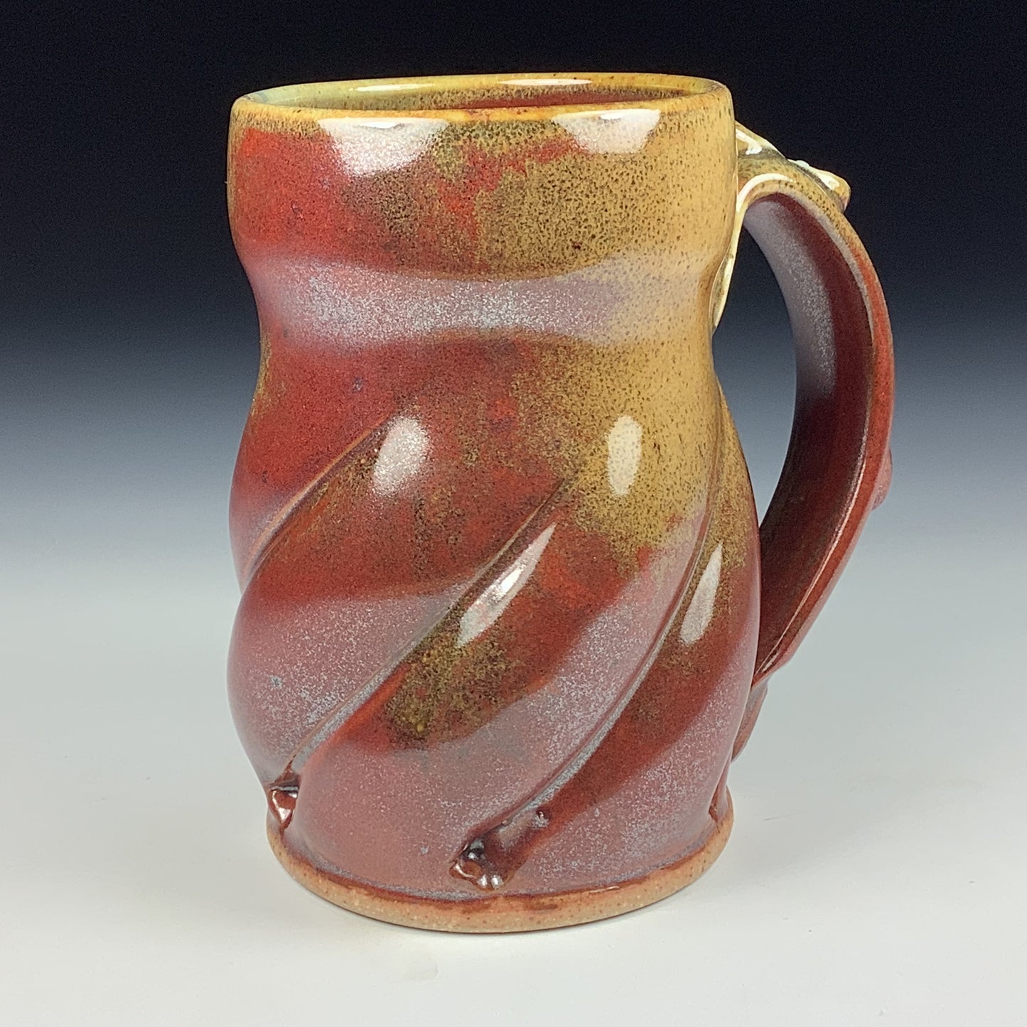 Handmade ceramic mugs stoneware coffee mugs pottery tea mugs stoneware drinkware - Iron red with white ash twisted mug 3764