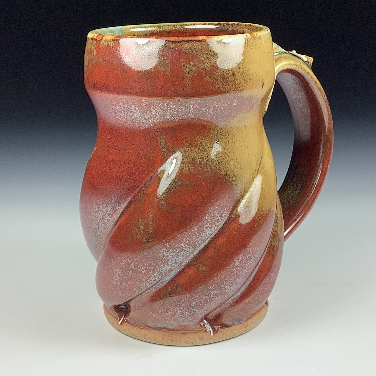 Handmade ceramic mugs stoneware coffee mugs pottery tea mugs stoneware drinkware - Iron red with white ash twisty mug 3772