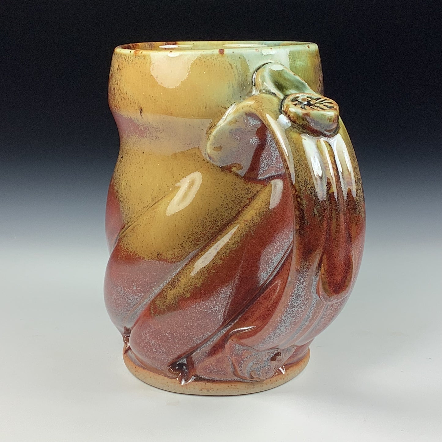 Handmade ceramic mugs stoneware coffee mugs pottery tea mugs stoneware drinkware - Iron red with white ash twisty mug 3772