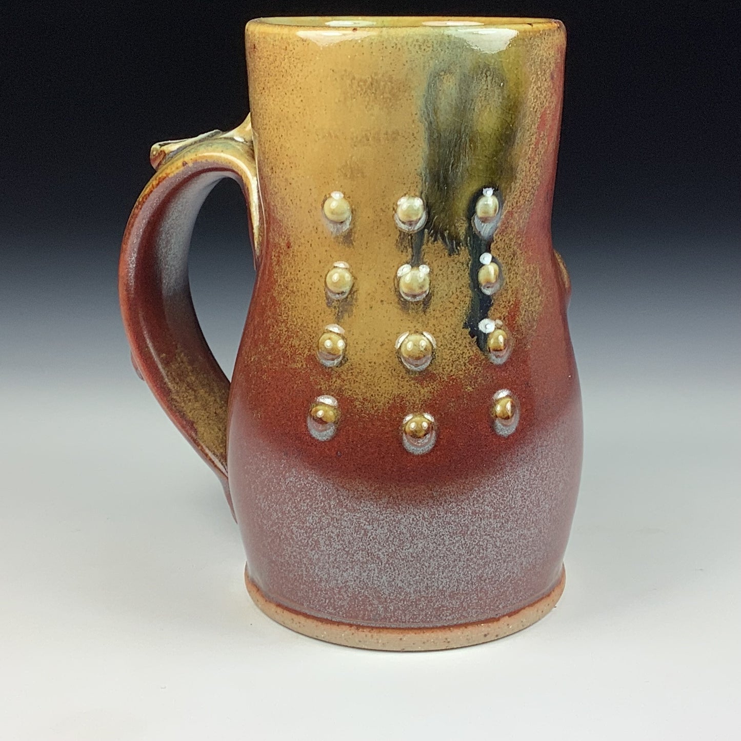 Handmade ceramic mugs stoneware coffee mugs pottery tea mugs stoneware drinkware - Iron red with white ash bamboo slip bump mug 3777