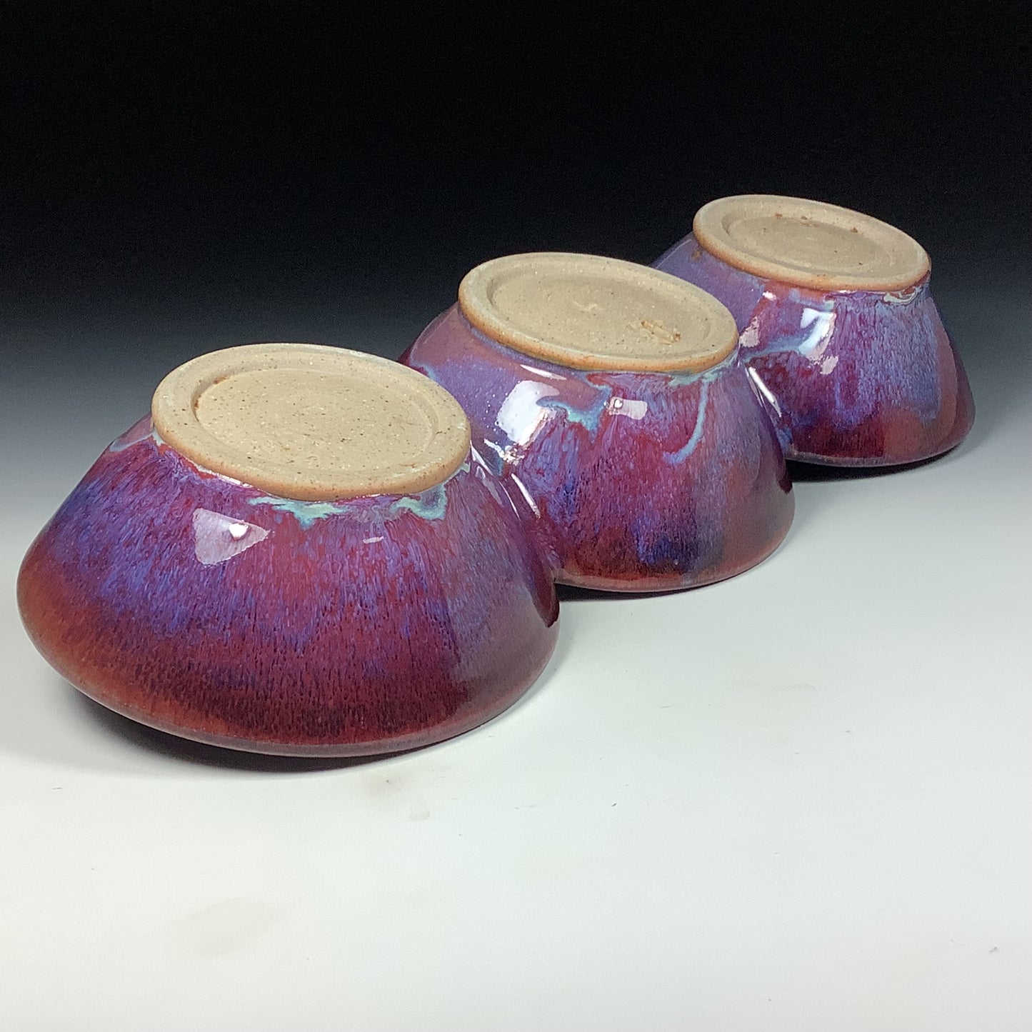 Handmade ceramic artisanal pottery bowls dinnerware stoneware serving bowls - Purple tri-bowl 3817