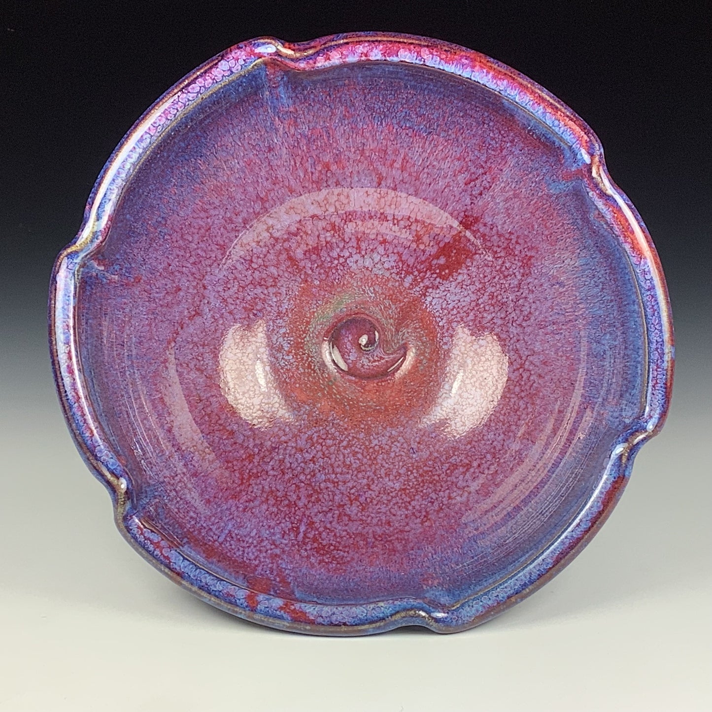 Handmade ceramic artisanal pottery bowls dinnerware stoneware serving bowls centerpiece - Medium purple scalloped rim serving bowl 3677