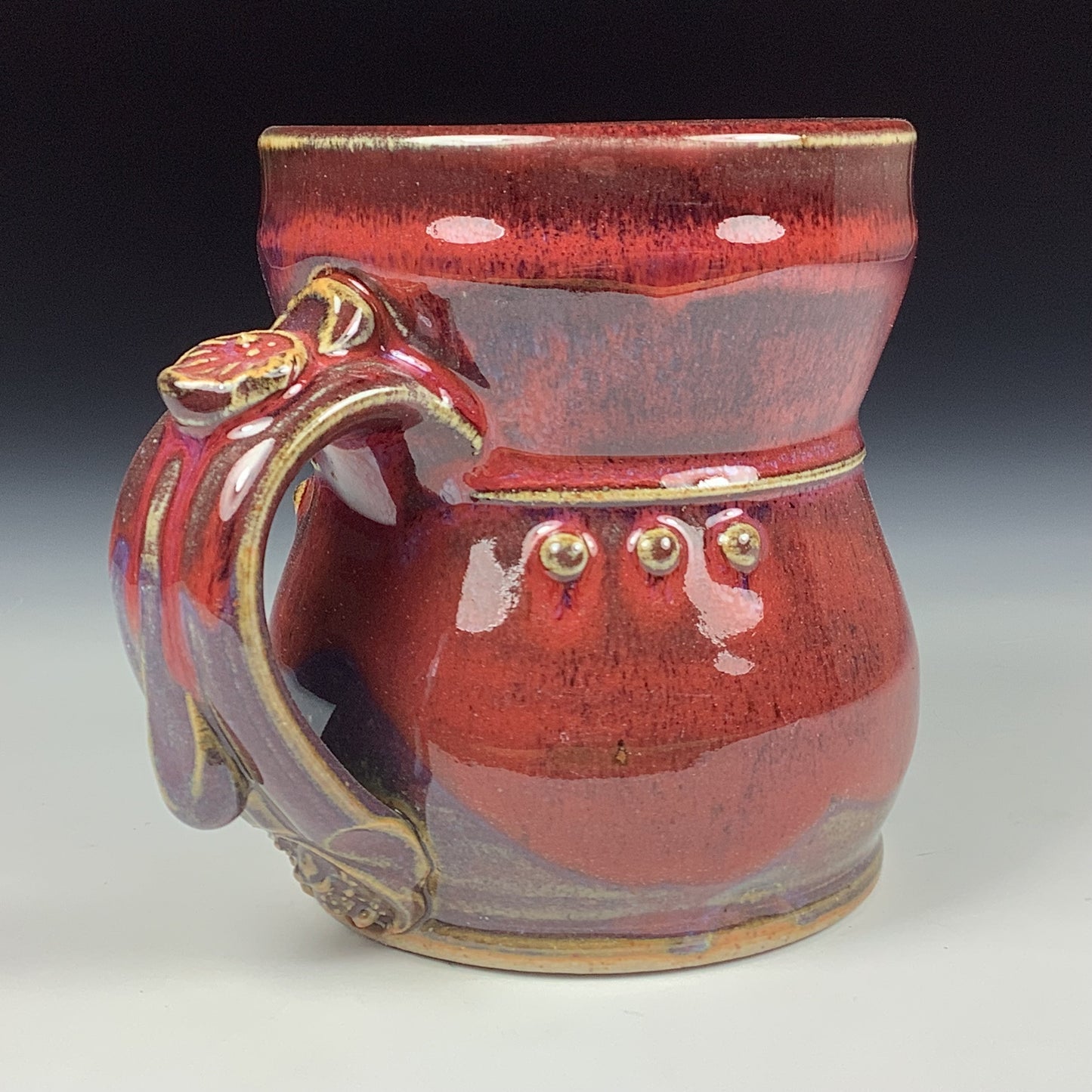Handmade ceramic mugs stoneware coffee mugs pottery tea mugs stoneware drinkware - red slip trail dot mug 3668