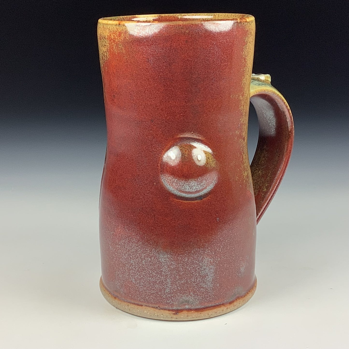 Handmade ceramic mugs stoneware coffee mugs pottery tea mugs stoneware drinkware - Iron red with white bamboo bump mug 3778