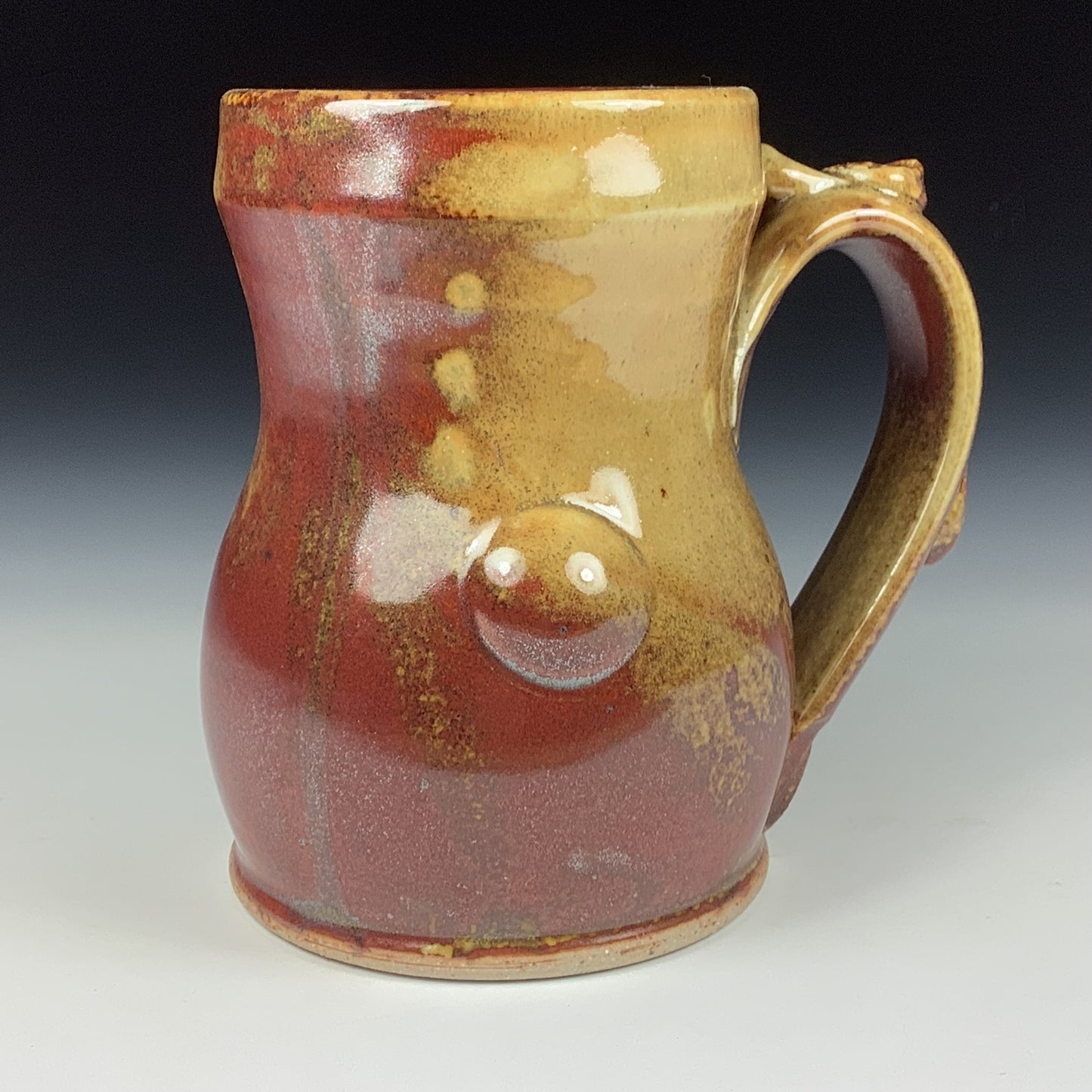 Handmade ceramic mugs stoneware coffee mugs pottery tea mugs stoneware drinkware - iron red with white ash slip trail bamboo bump mug 3657