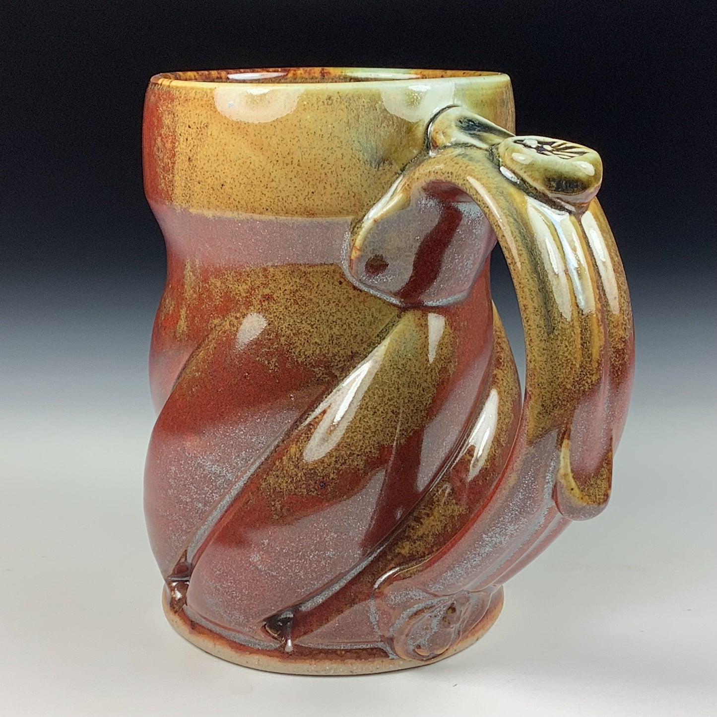 Handmade ceramic mugs stoneware coffee mugs pottery tea mugs stoneware drinkware - Iron red with white ash twisted mug 3784