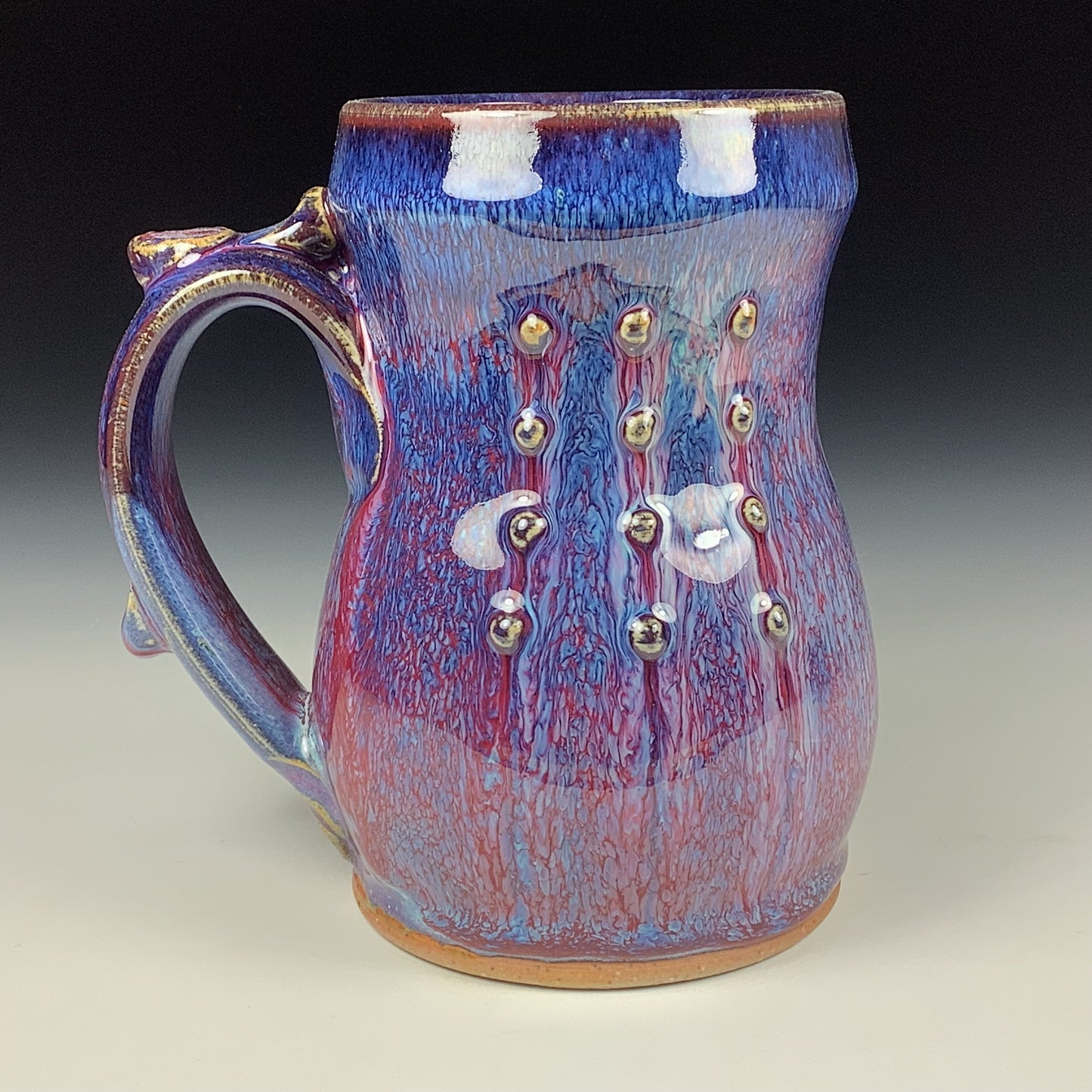 Handmade ceramic mugs stoneware coffee mugs pottery tea mugs stoneware drinkware - purple slip tail dots bump mug 3646