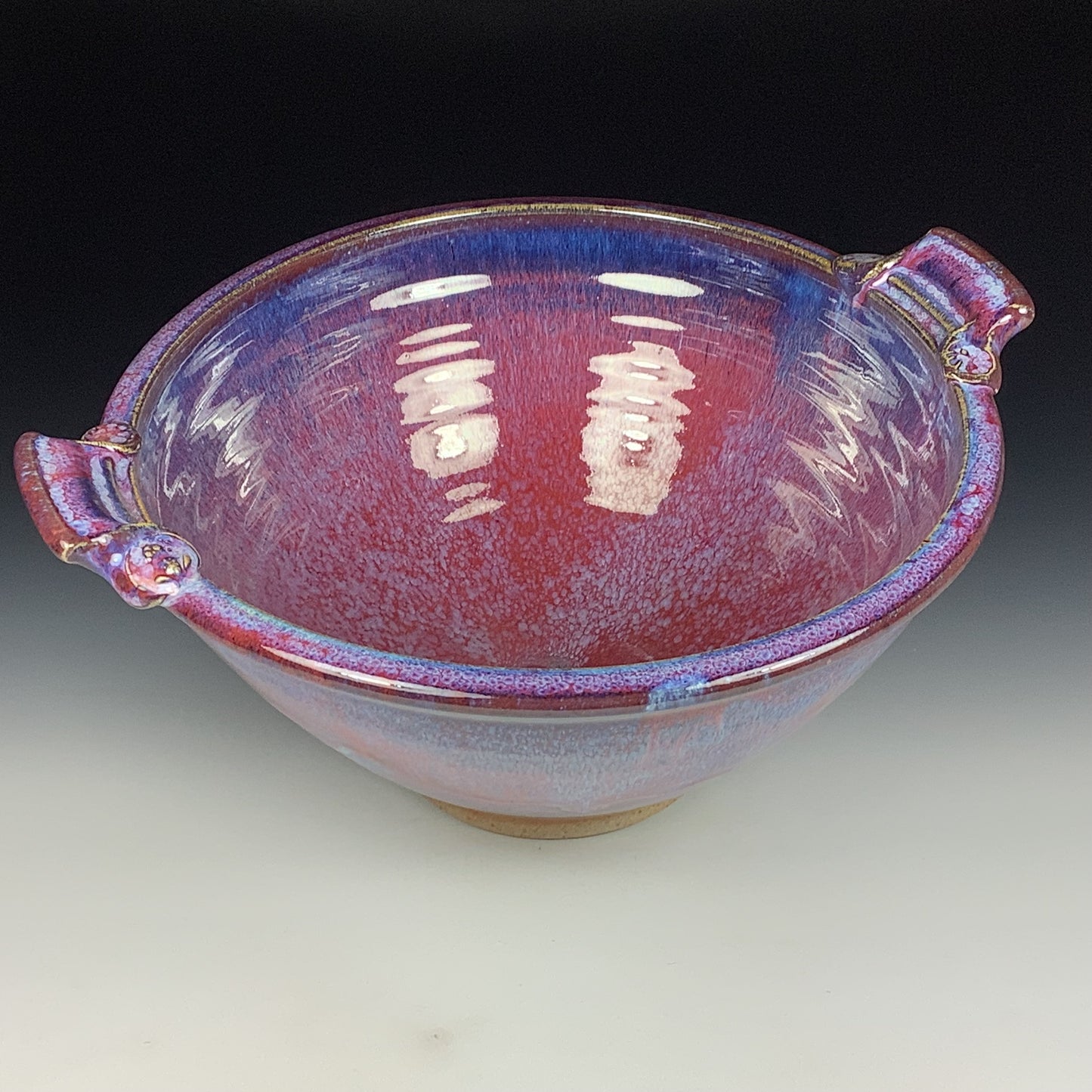 Handmade ceramic artisanal pottery bowls dinnerware stoneware serving bowls centerpiece - Large purple with handles 3687