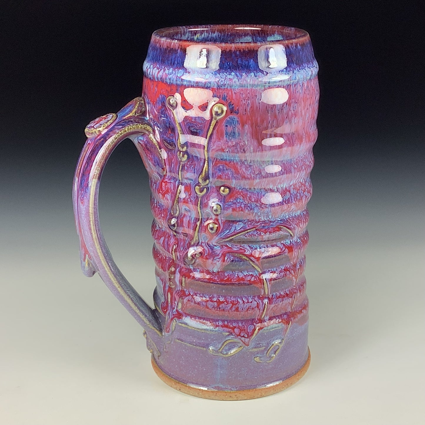 Large handmade pottery mugs rustic ceramic mugs extra large stoneware mugs oversized coffee mugs tea cup - Purple red bamboo wiggle bump - item 3730