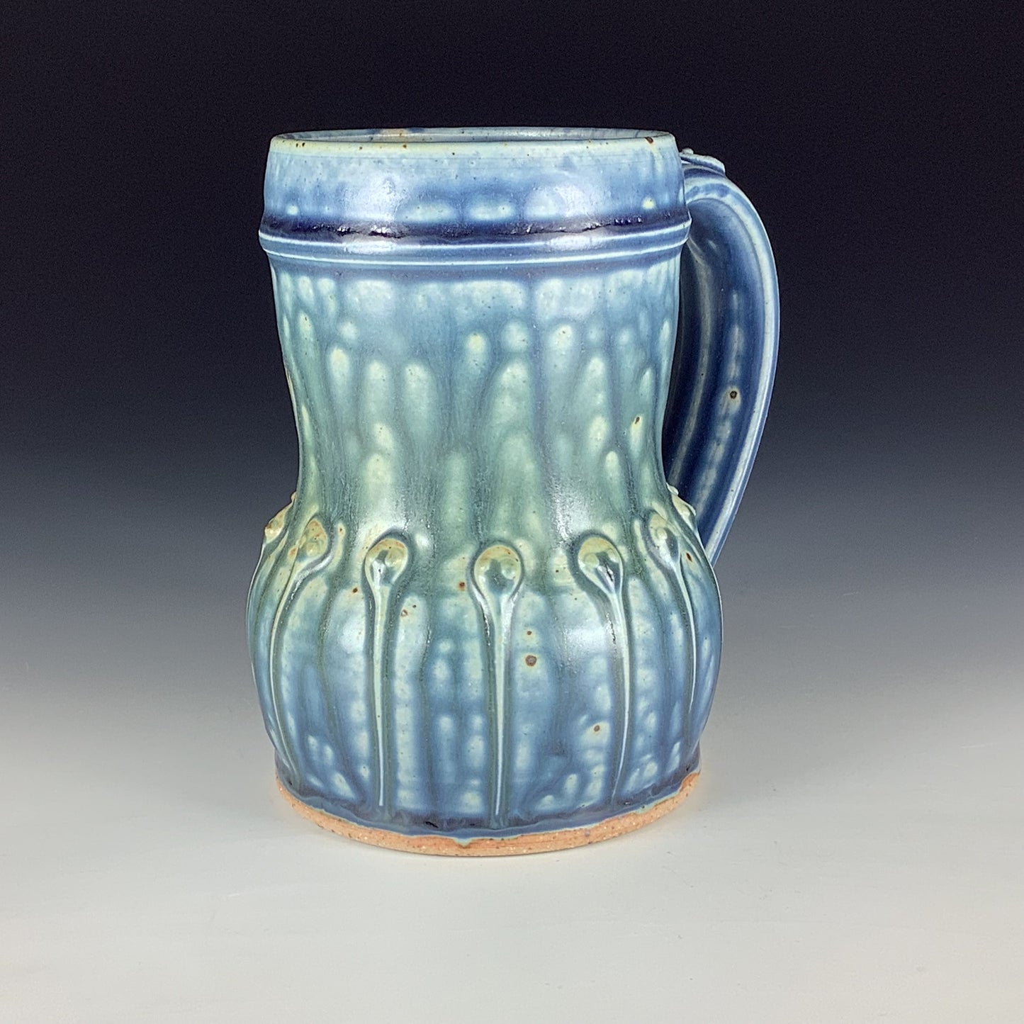 Handmade Stoneware Coffee Mug: Ash Blue Glaze, Slip-Dotted