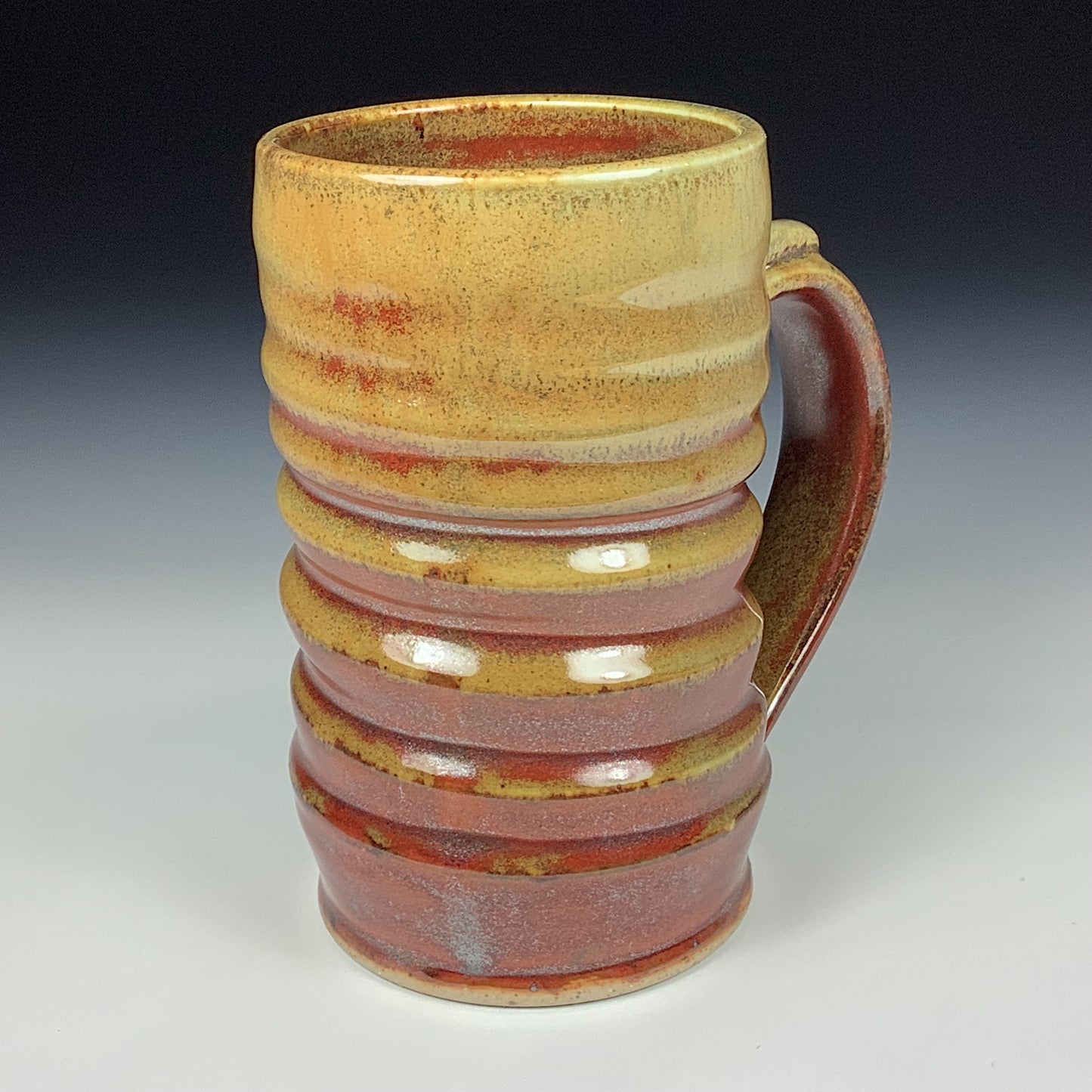 Handmade ceramic mugs stoneware coffee mugs pottery tea mugs stoneware drinkware - Iron red with white ash slip wiggle 3863