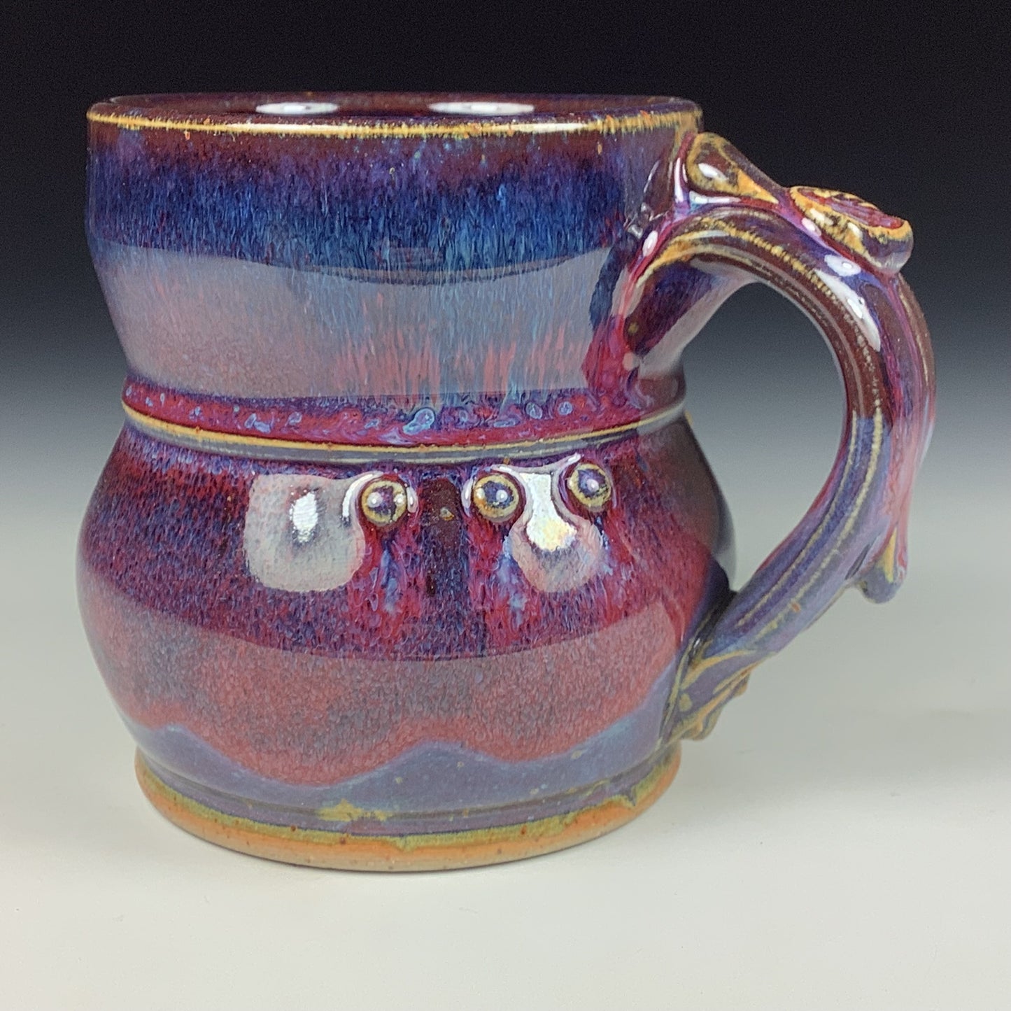 Handmade ceramic mugs stoneware coffee mugs pottery tea mugs stoneware drinkware - purple slip trail dot mug 3669
