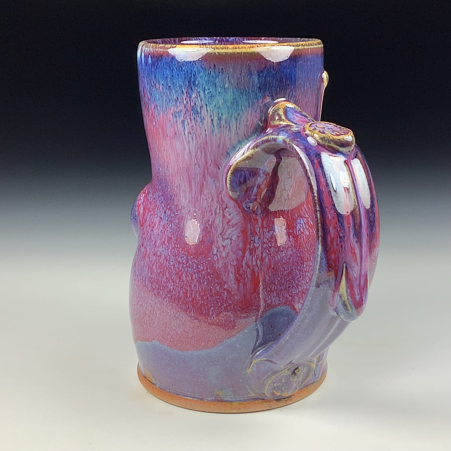 Handmade ceramic mugs stoneware coffee mugs pottery tea mugs stoneware drinkware - Purple red bamboo bump mug 3791